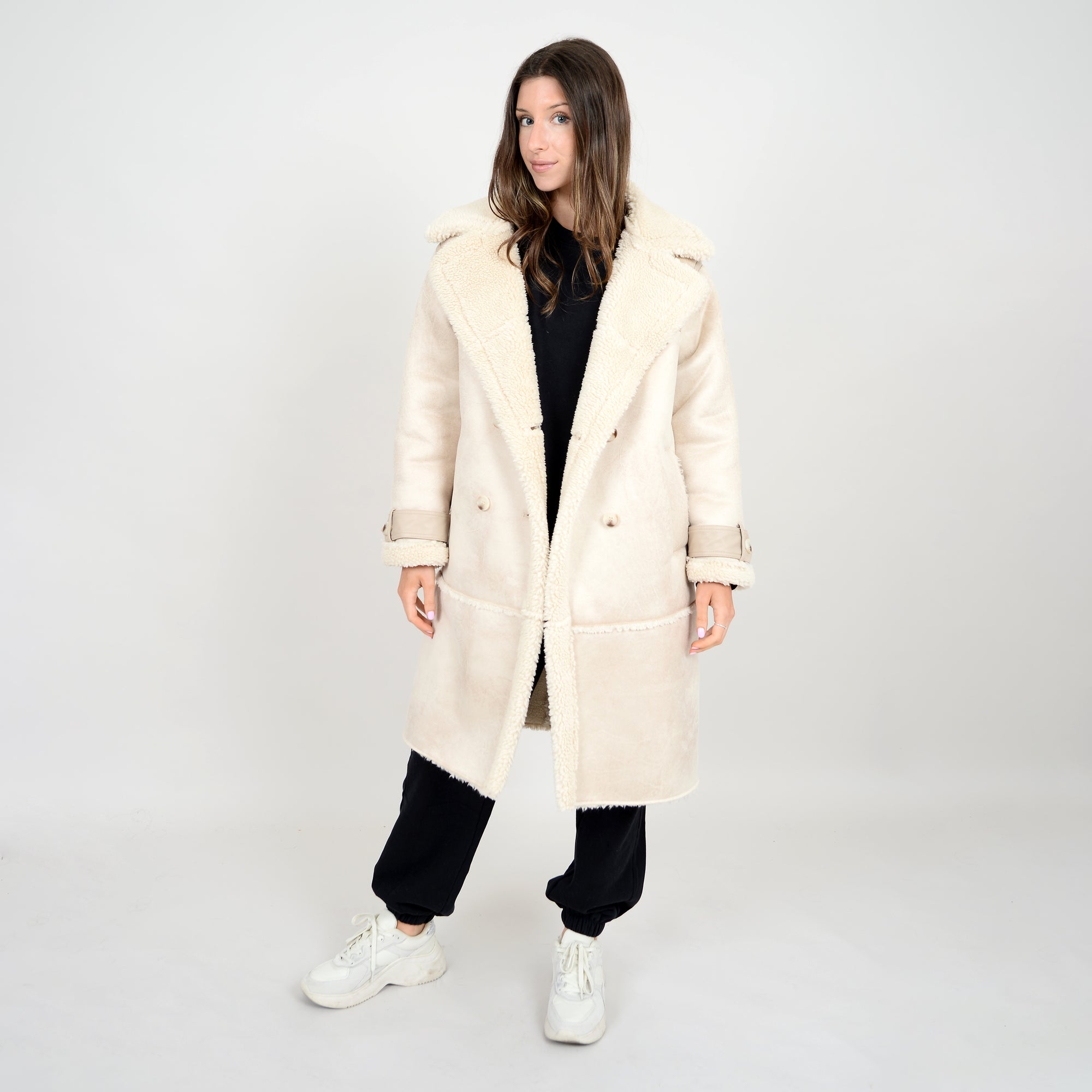 Shearling double breasted on sale coat