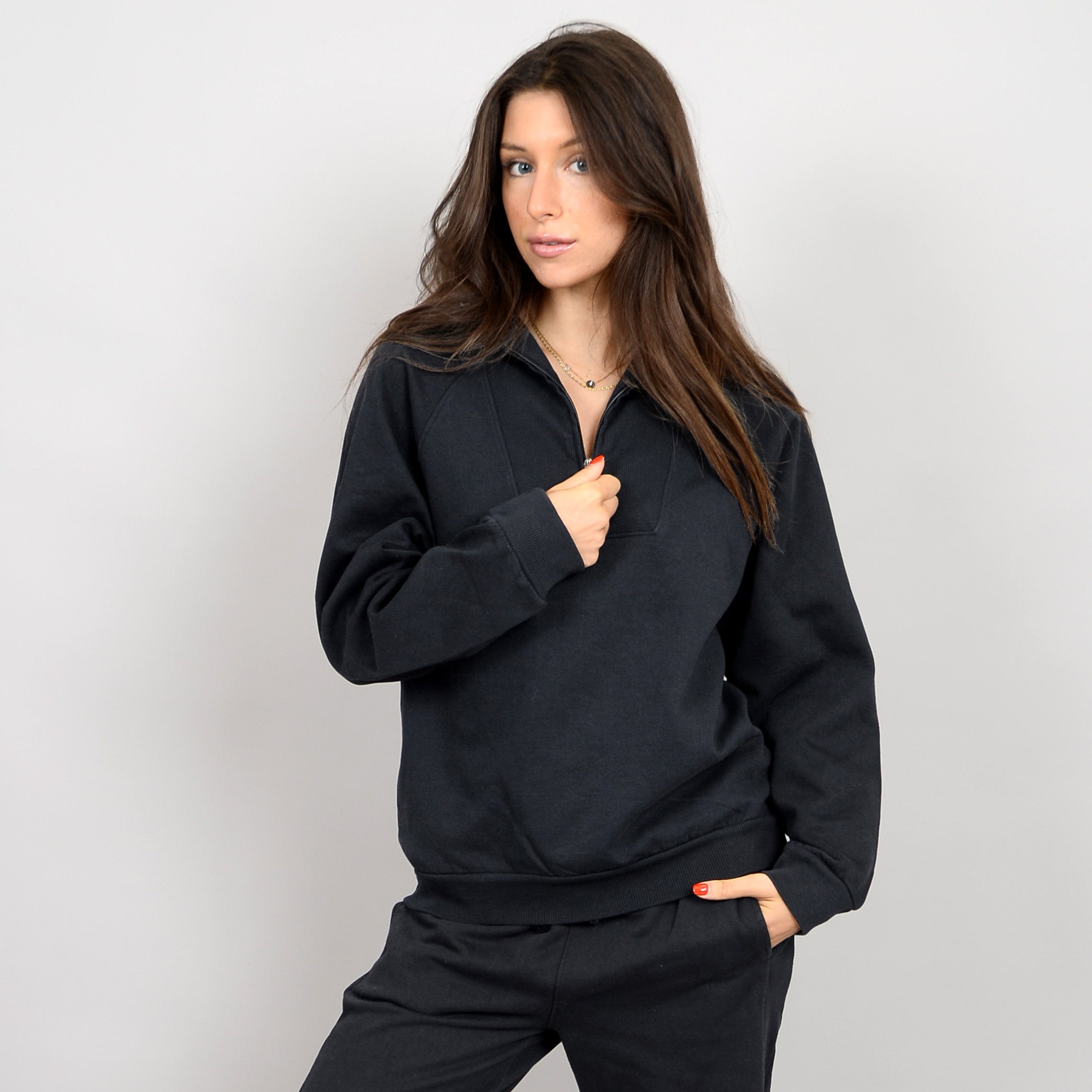 MAURICA HALF ZIP SWEATER - VINTAGE BLACK