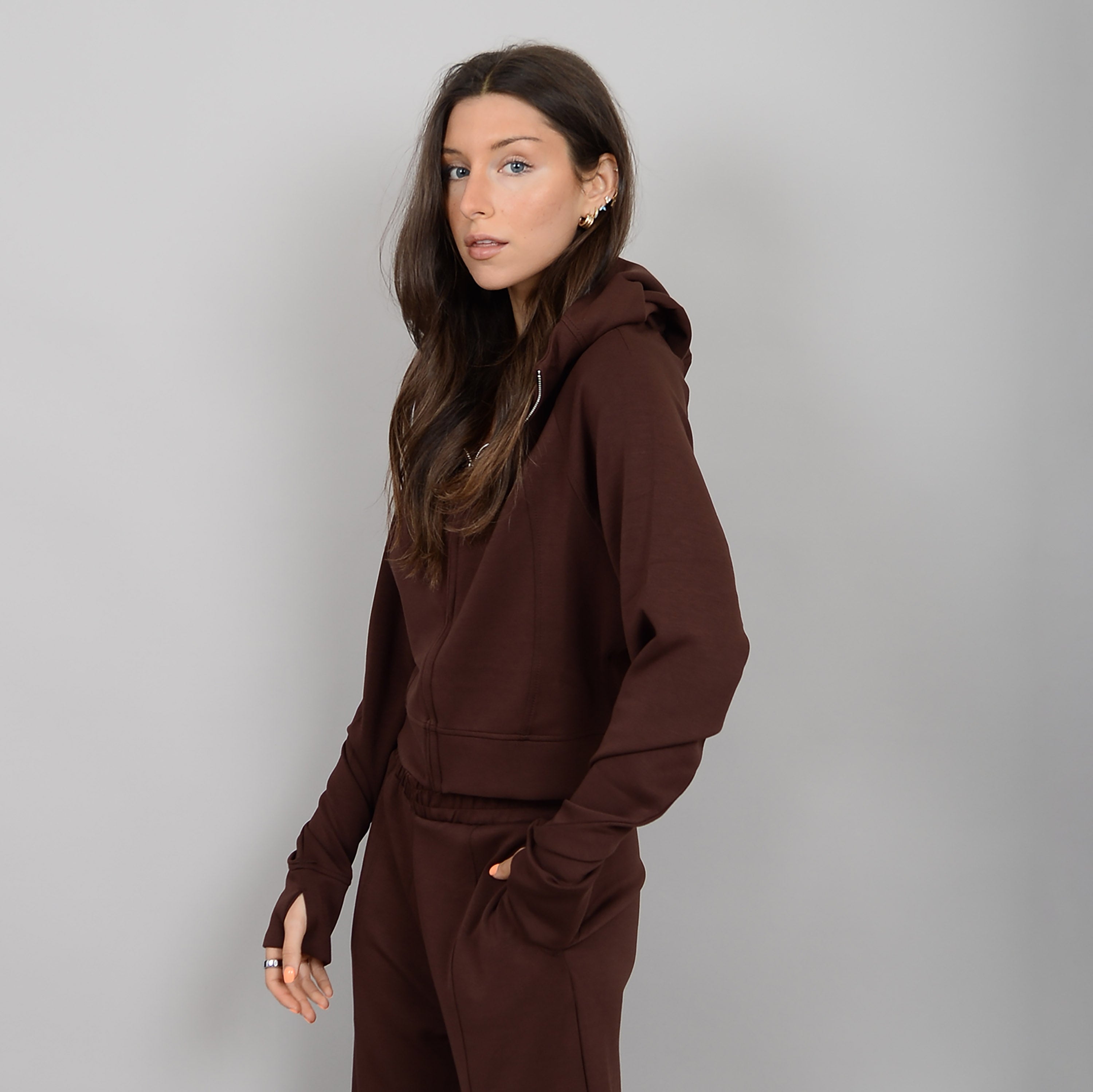 MAYA KNIT ZIP HOODIE - CHOCOLATE