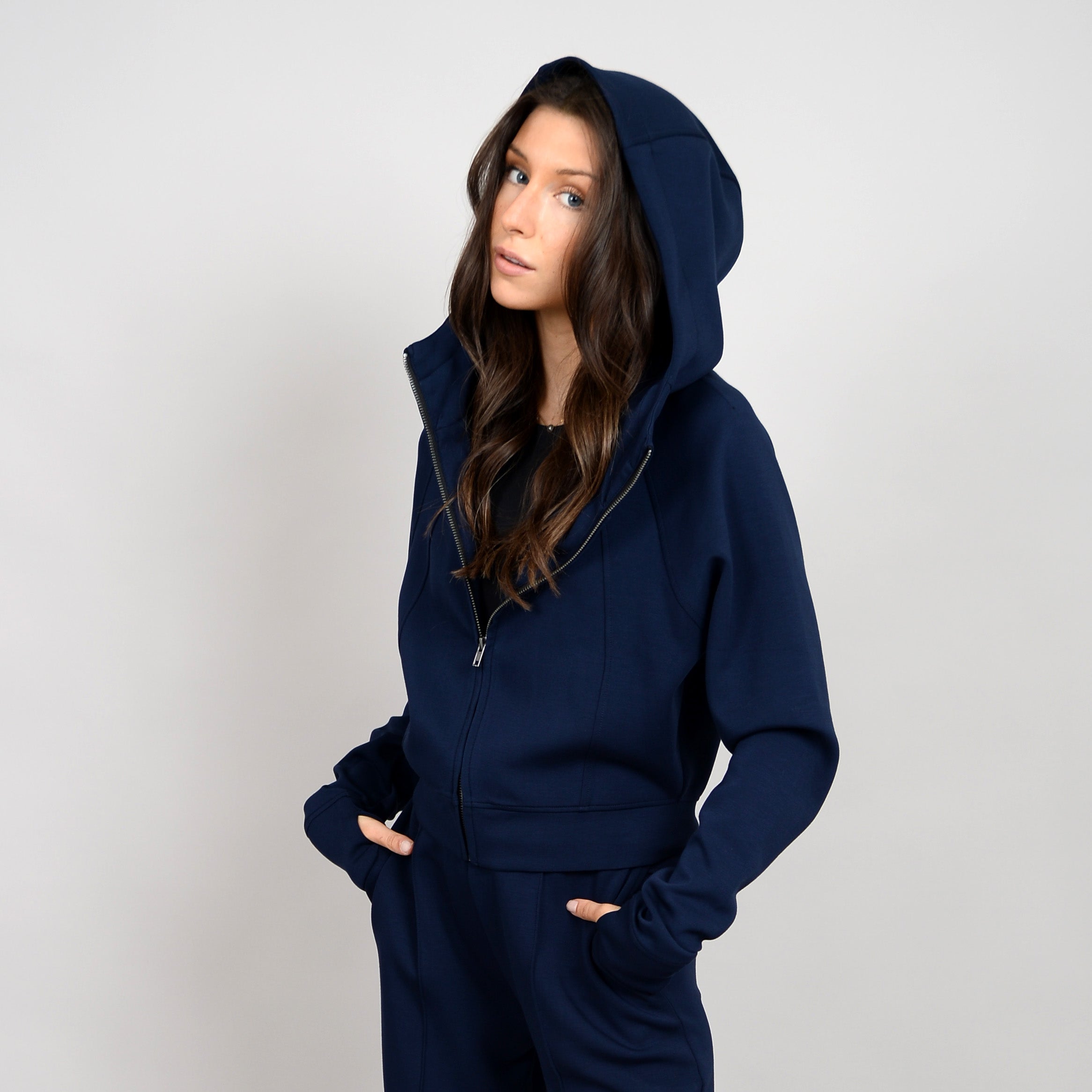 MAYA KNIT ZIP HOODIE - INK