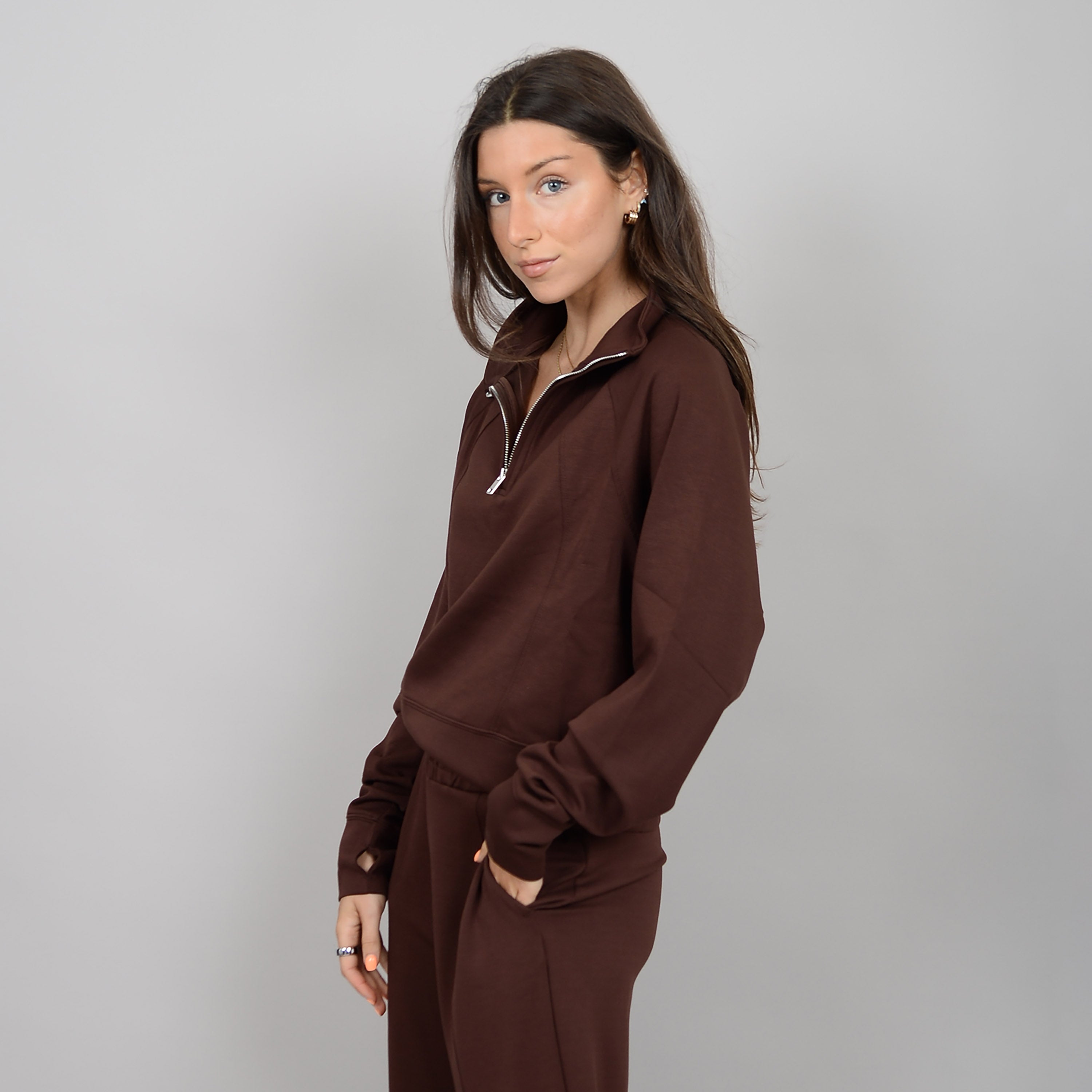 MAILYNA KNIT 1/4 ZIP - CHOCOLATE