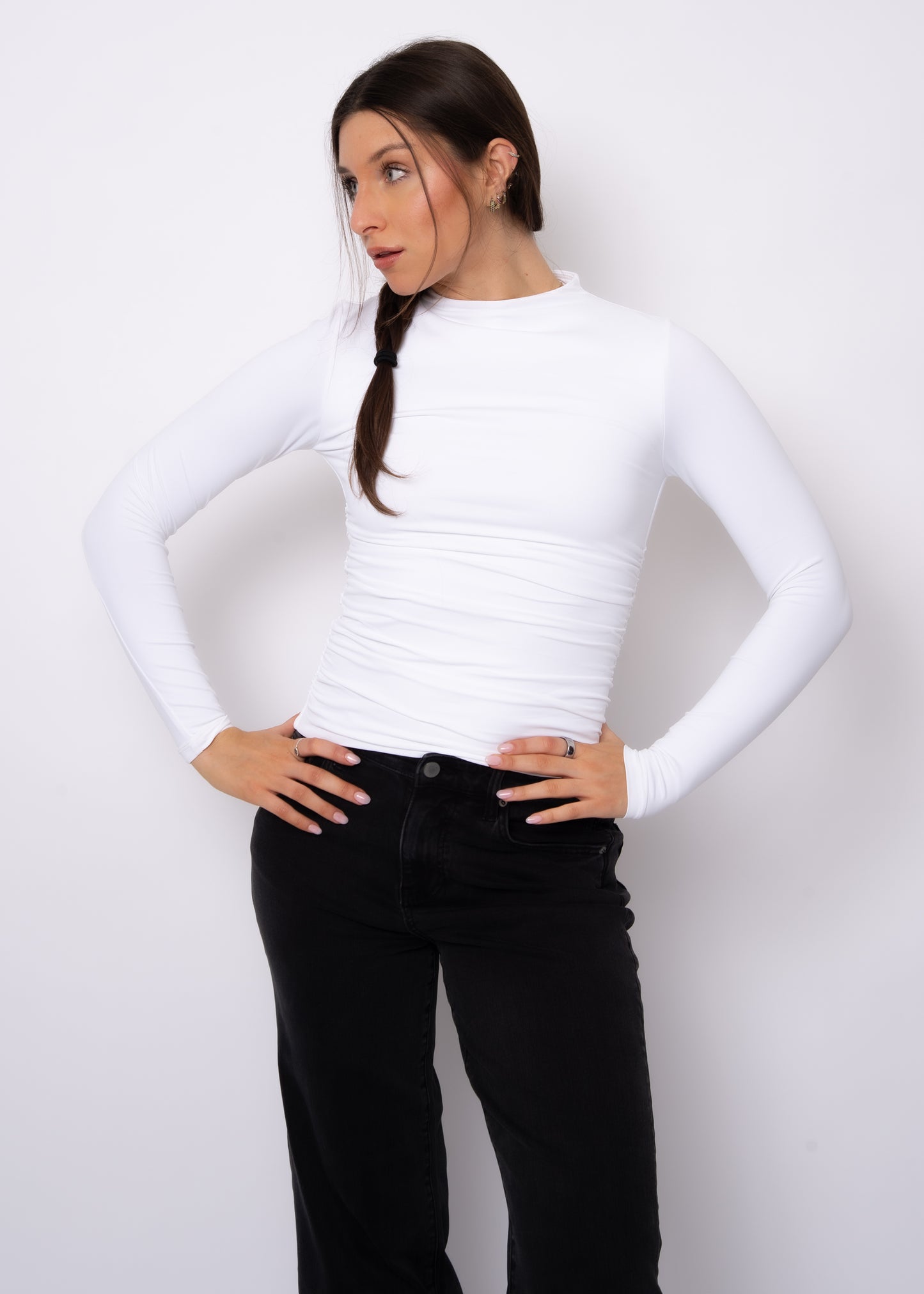 YVE FUNNEL NECK RUCHED TOP - WHITE