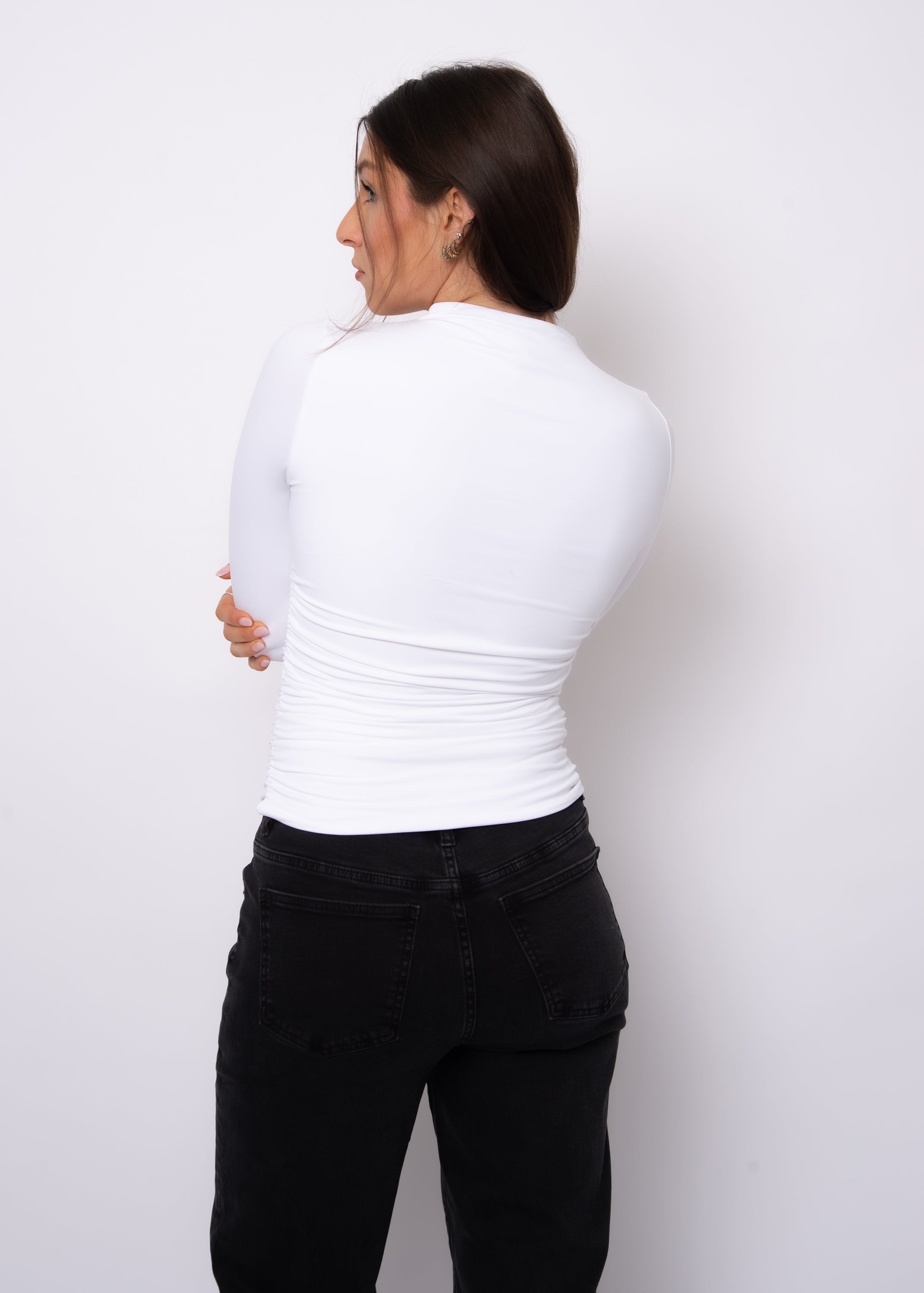 YVE FUNNEL NECK RUCHED TOP - WHITE