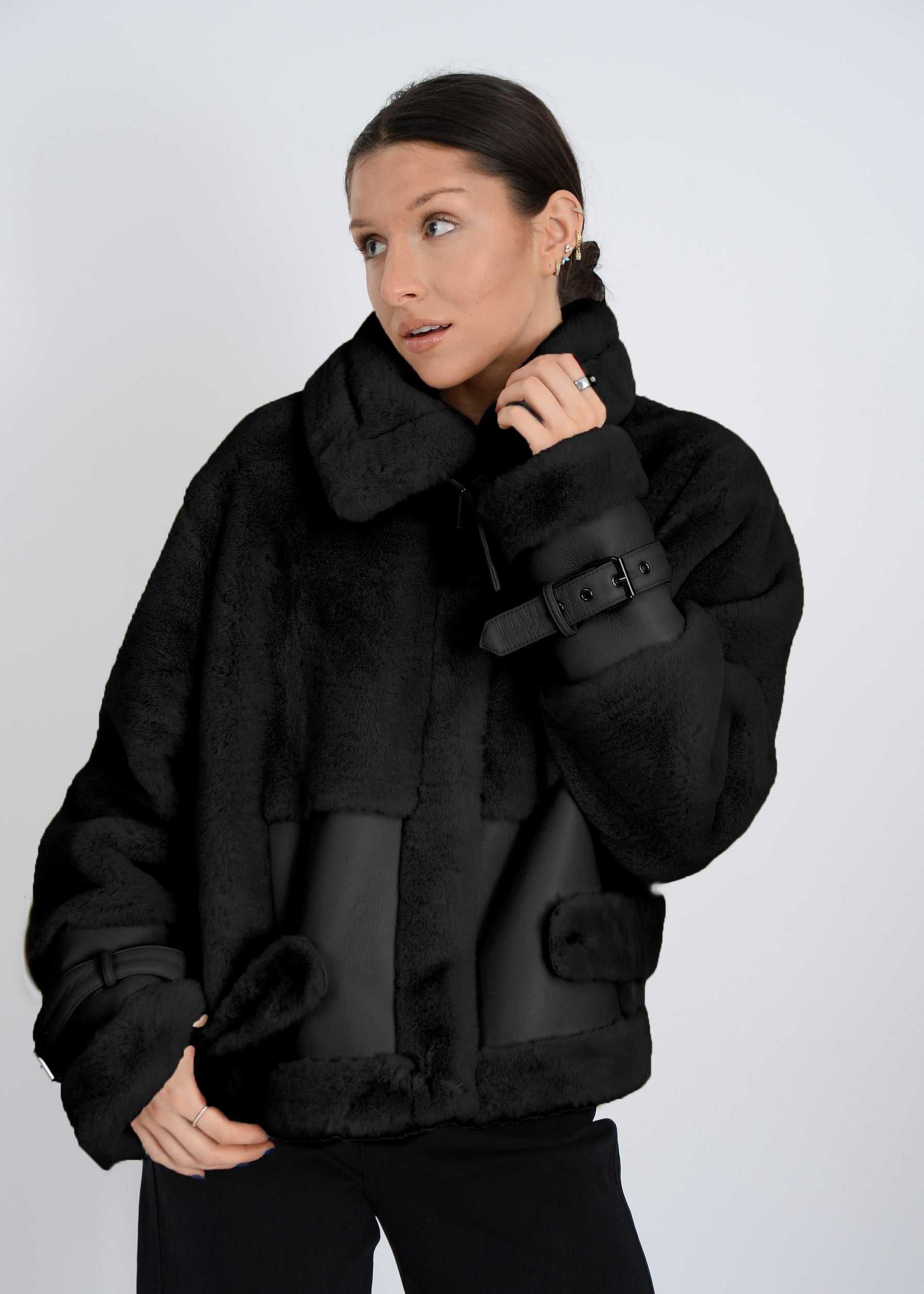 MINK VEGAN JACKET - BLACK