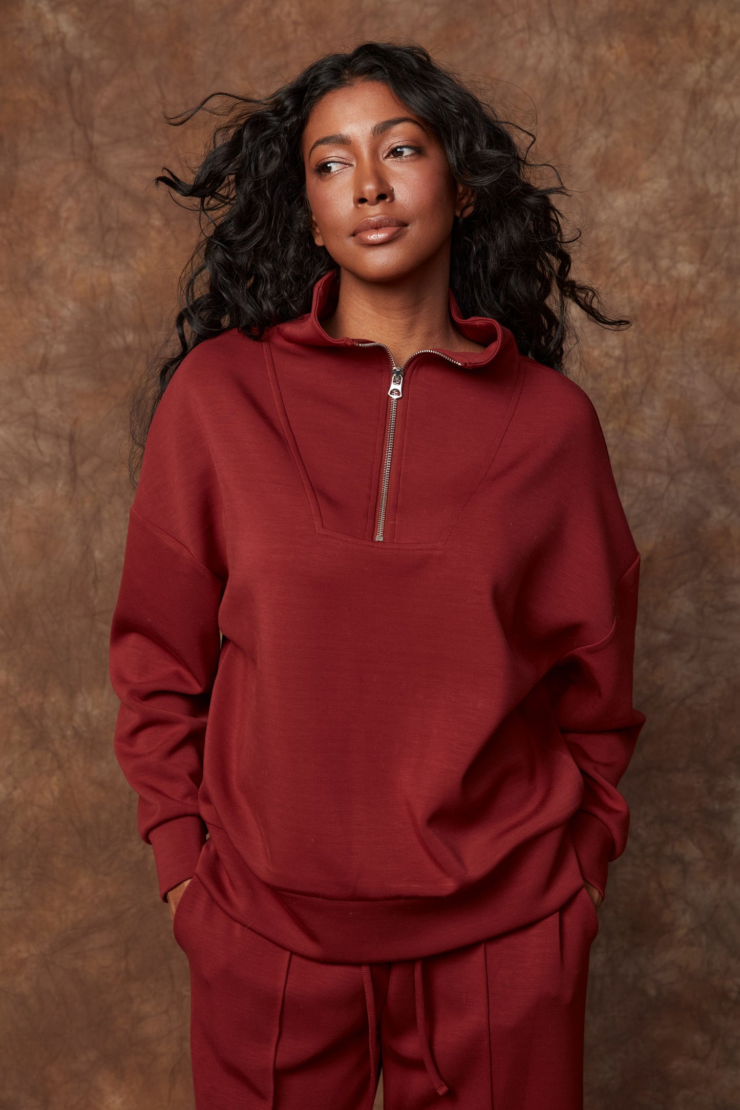SEANNI SOFT KNIT QUARTER ZIP - CHILI