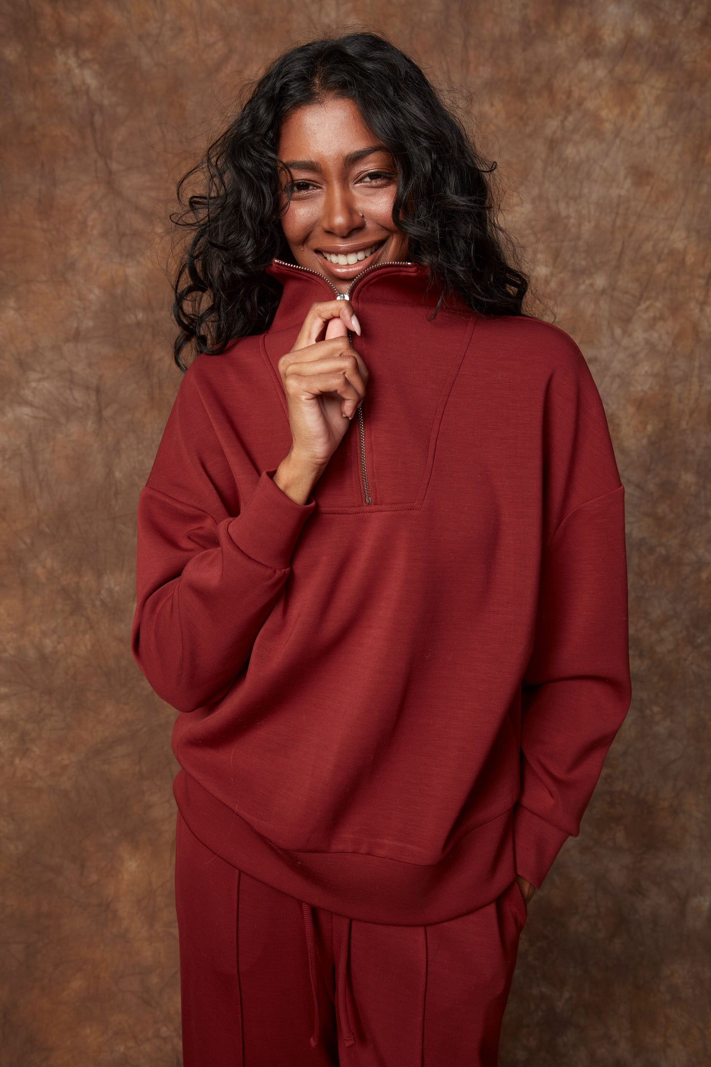 SEANNI SOFT KNIT QUARTER ZIP - CHILI