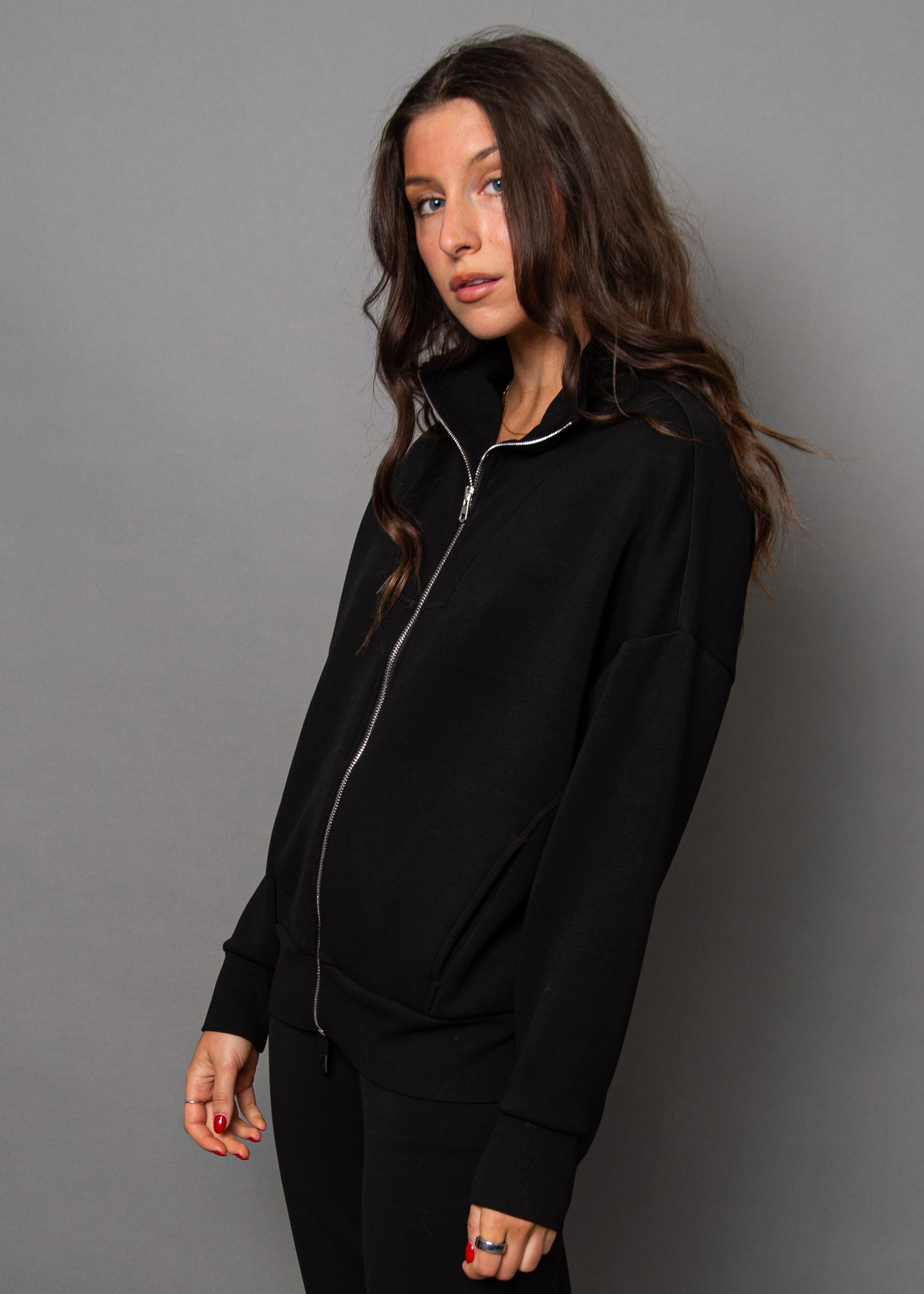 ZULA SOFT KNIT ZIP UP - BLACK