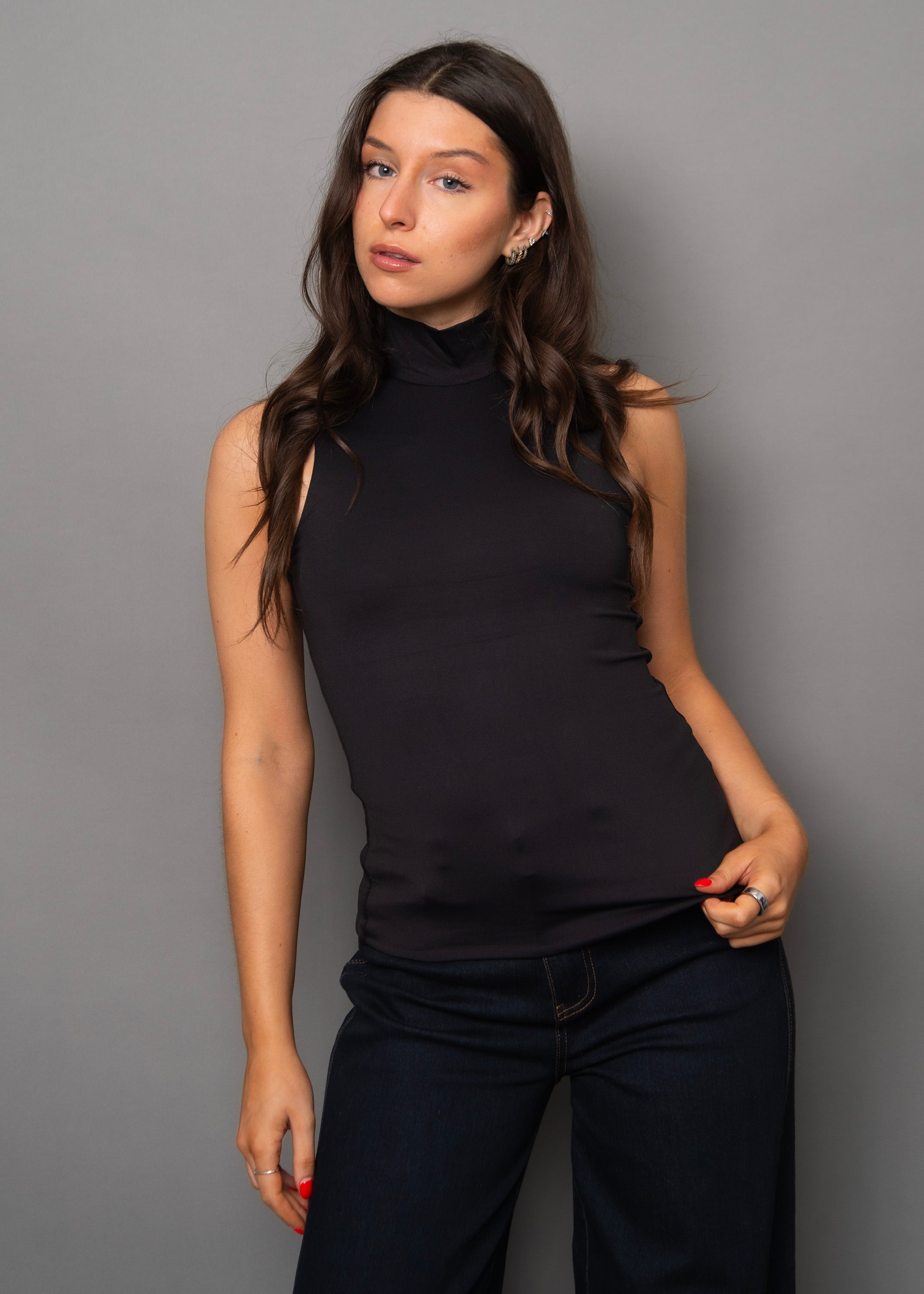 MIKA MOCK NECK TOP - BLACK