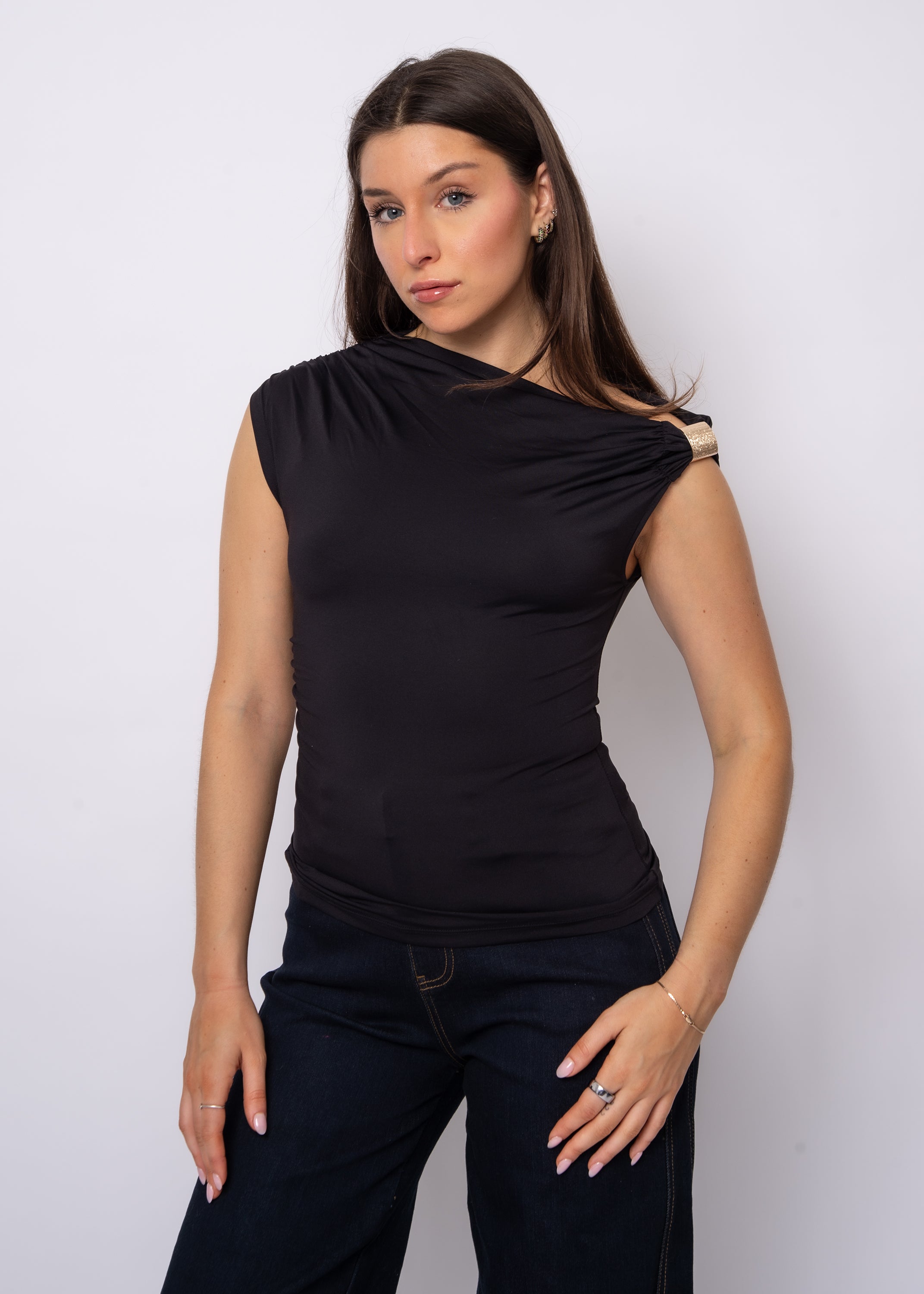 DAMIAN ASYMMETRIC TOP - BLACK
