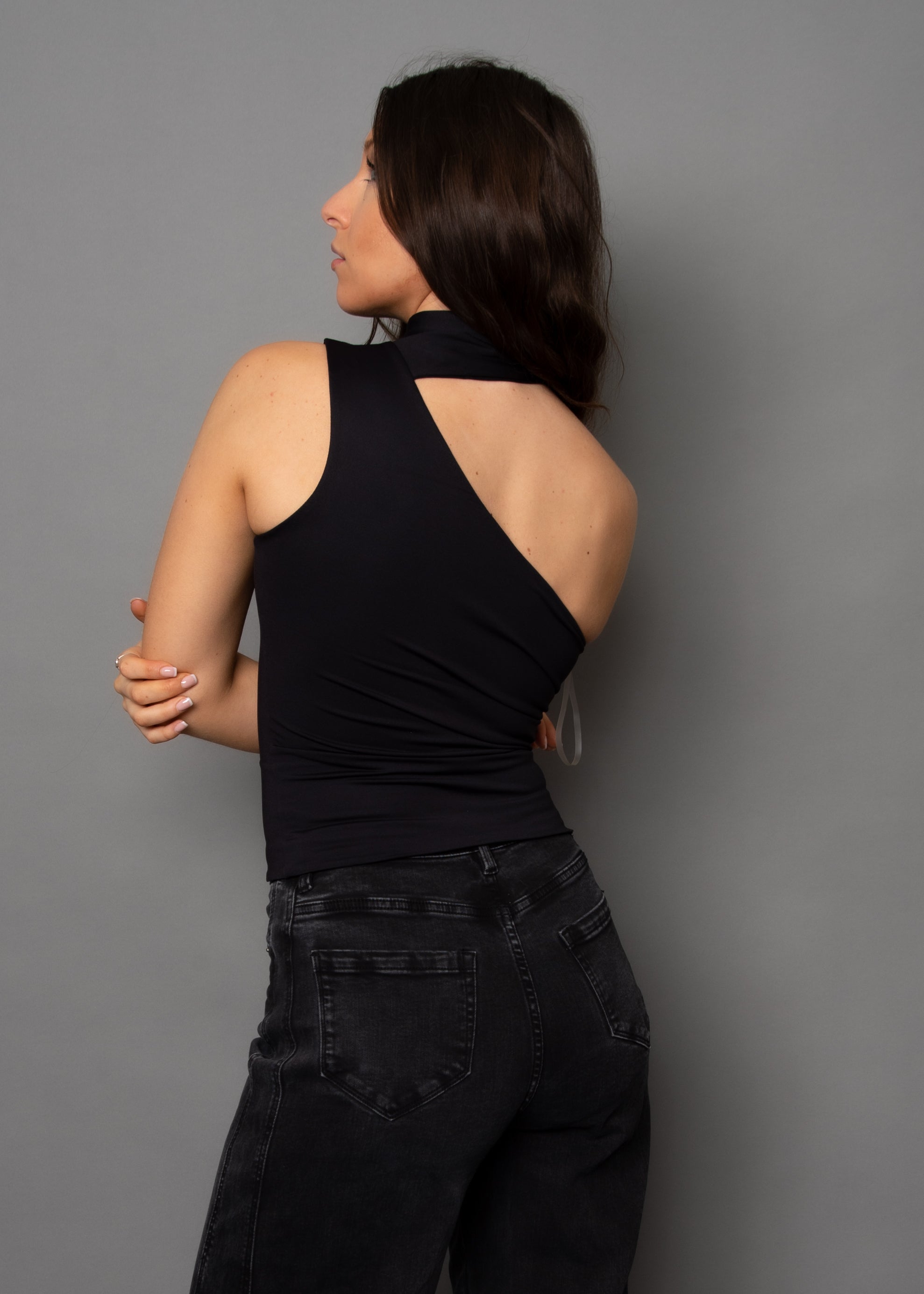 SUNNY NECK TIE TOP - BLACK