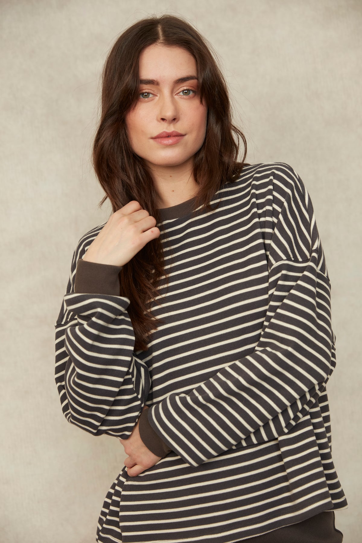 COLBERT STRIPED WAFFLE TOP - COAL