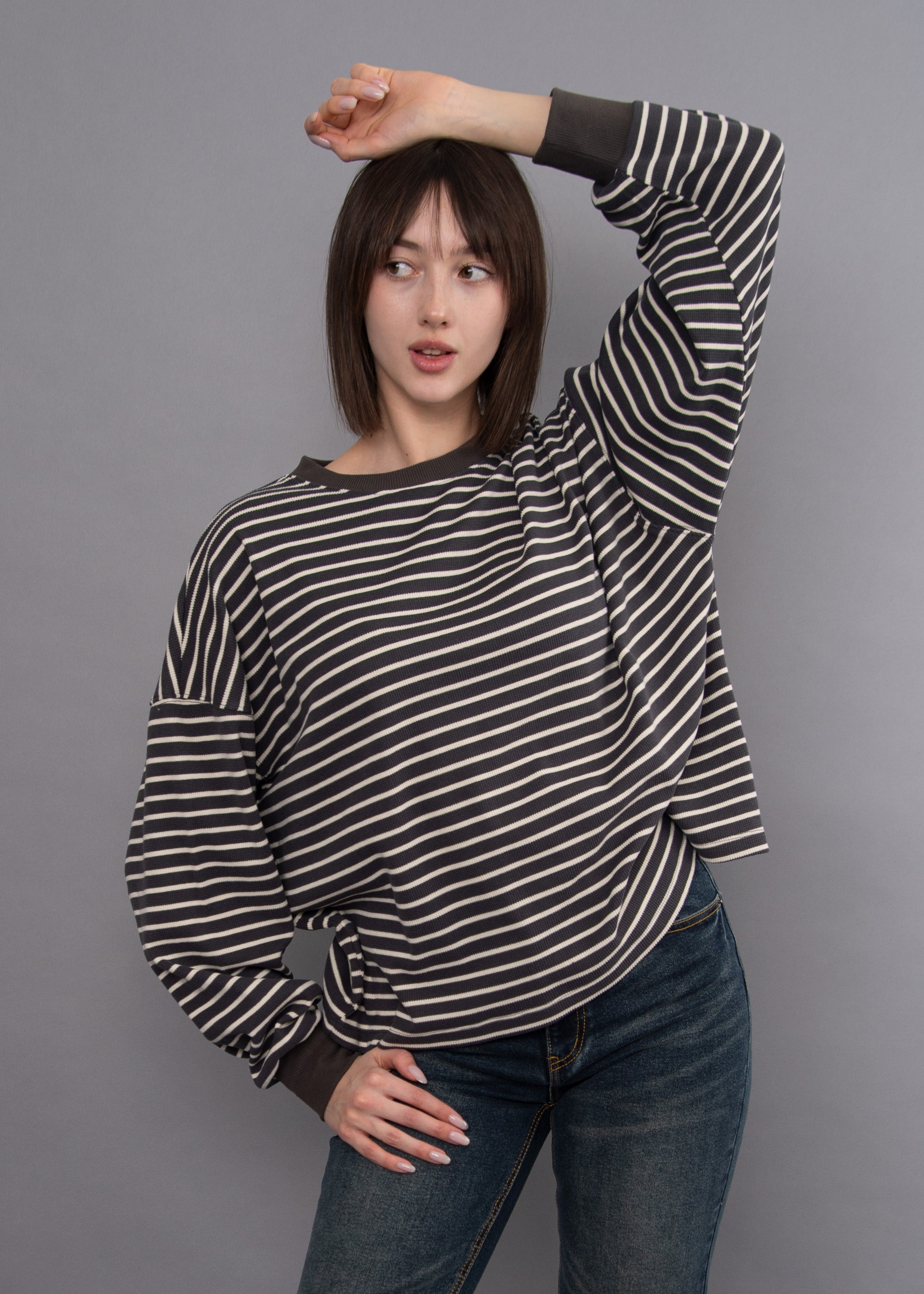 COLBERT STRIPED WAFFLE TOP - COAL