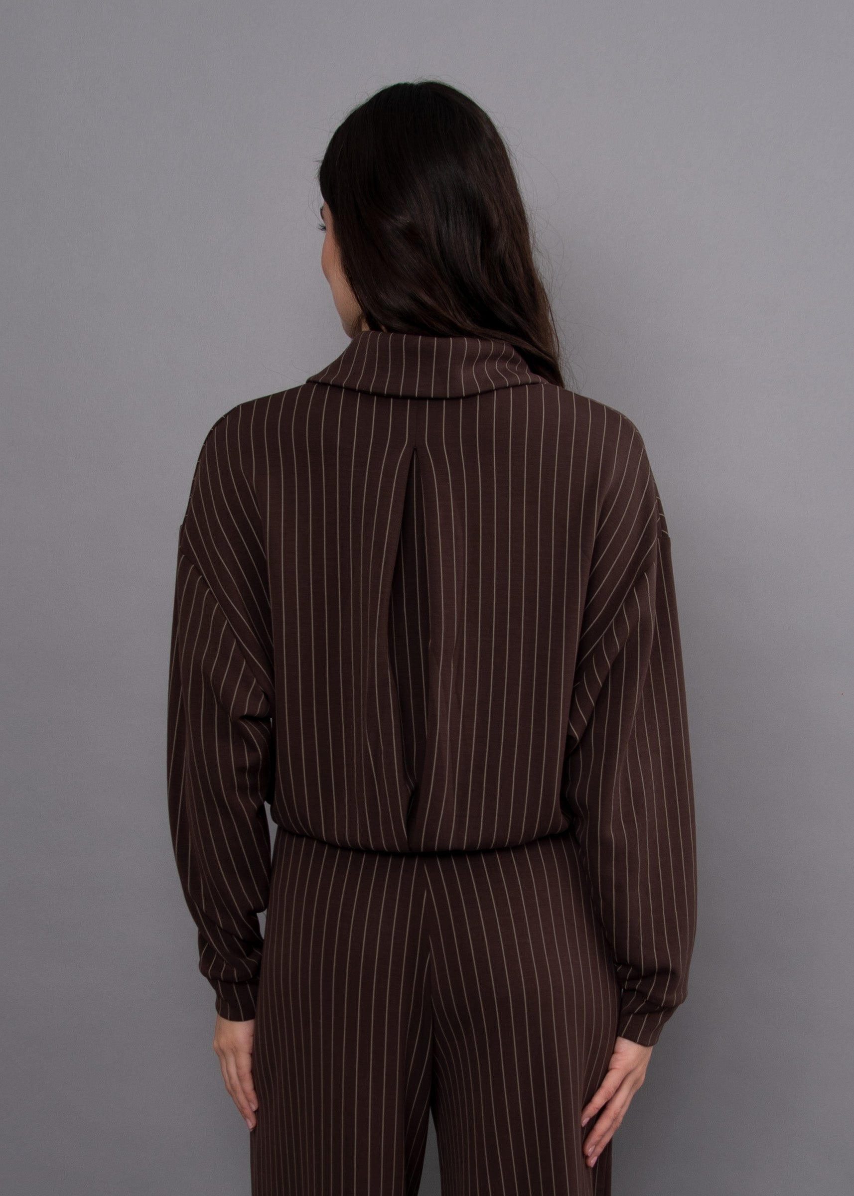 MAURITZ STRIPED SOFT KNIT SWEATER - BROWN