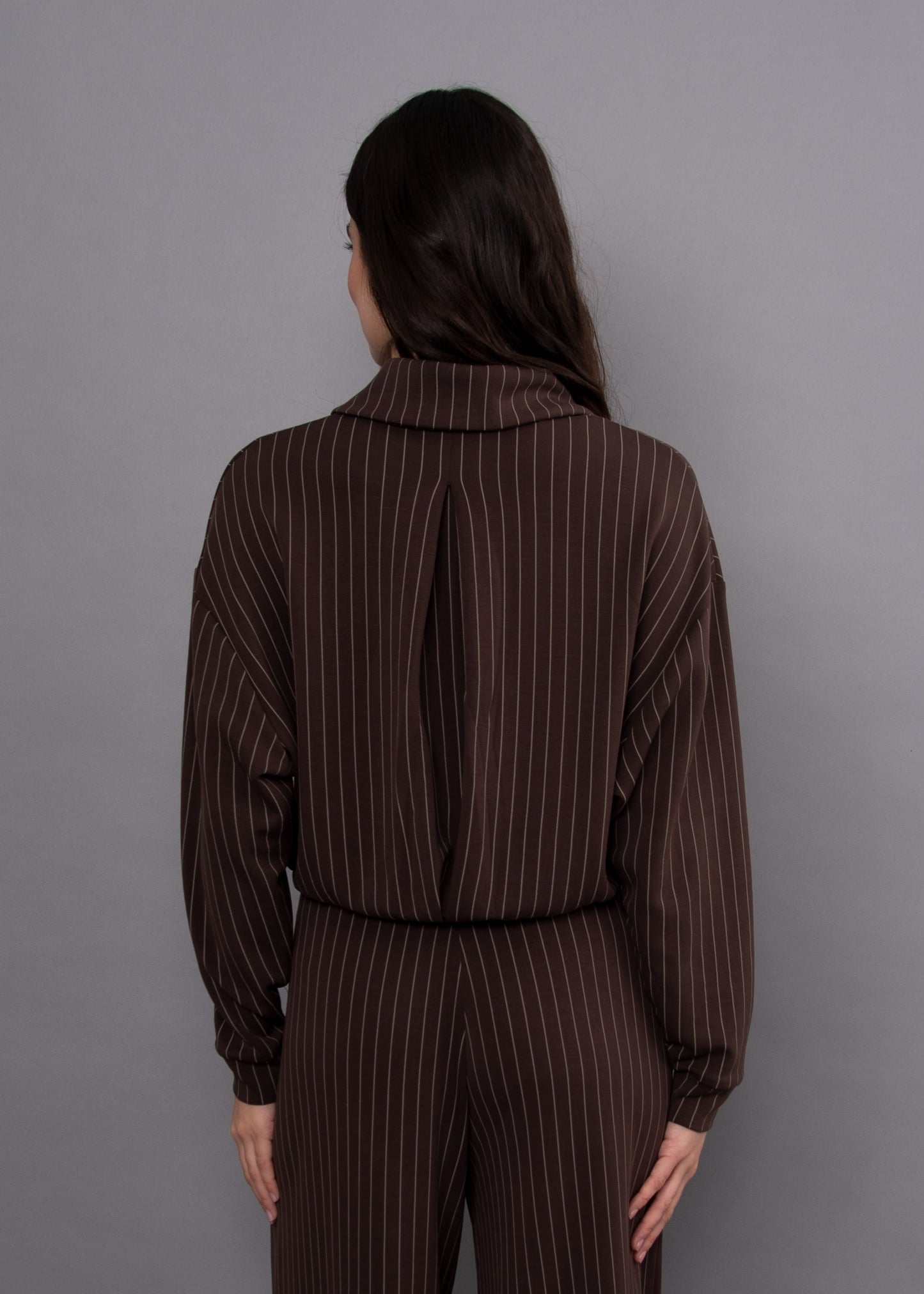 MAURITZ STRIPED SOFT KNIT SWEATER - BROWN