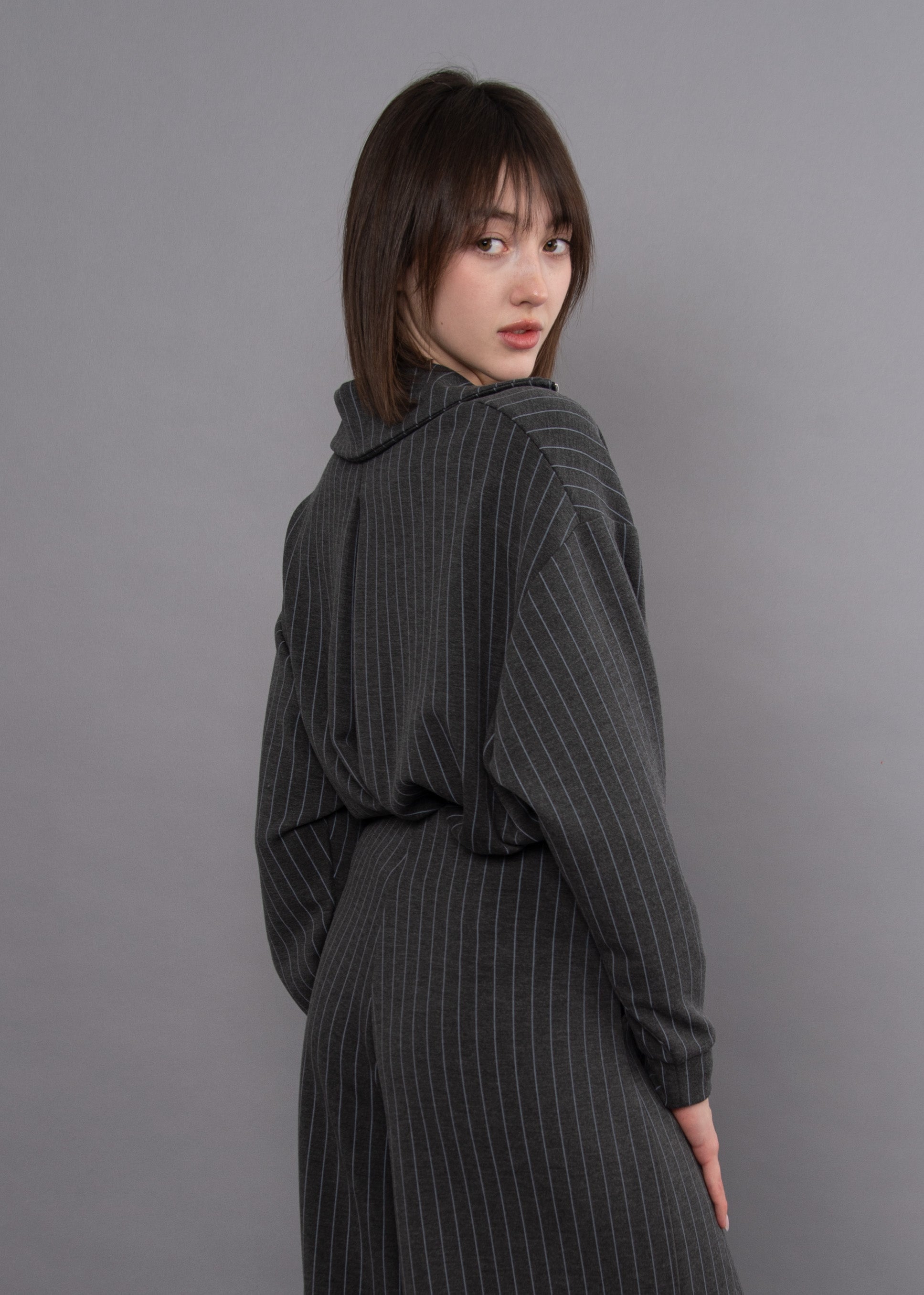 MAURITZ STRIPED SOFT KNIT SWEATER - CHARCOAL