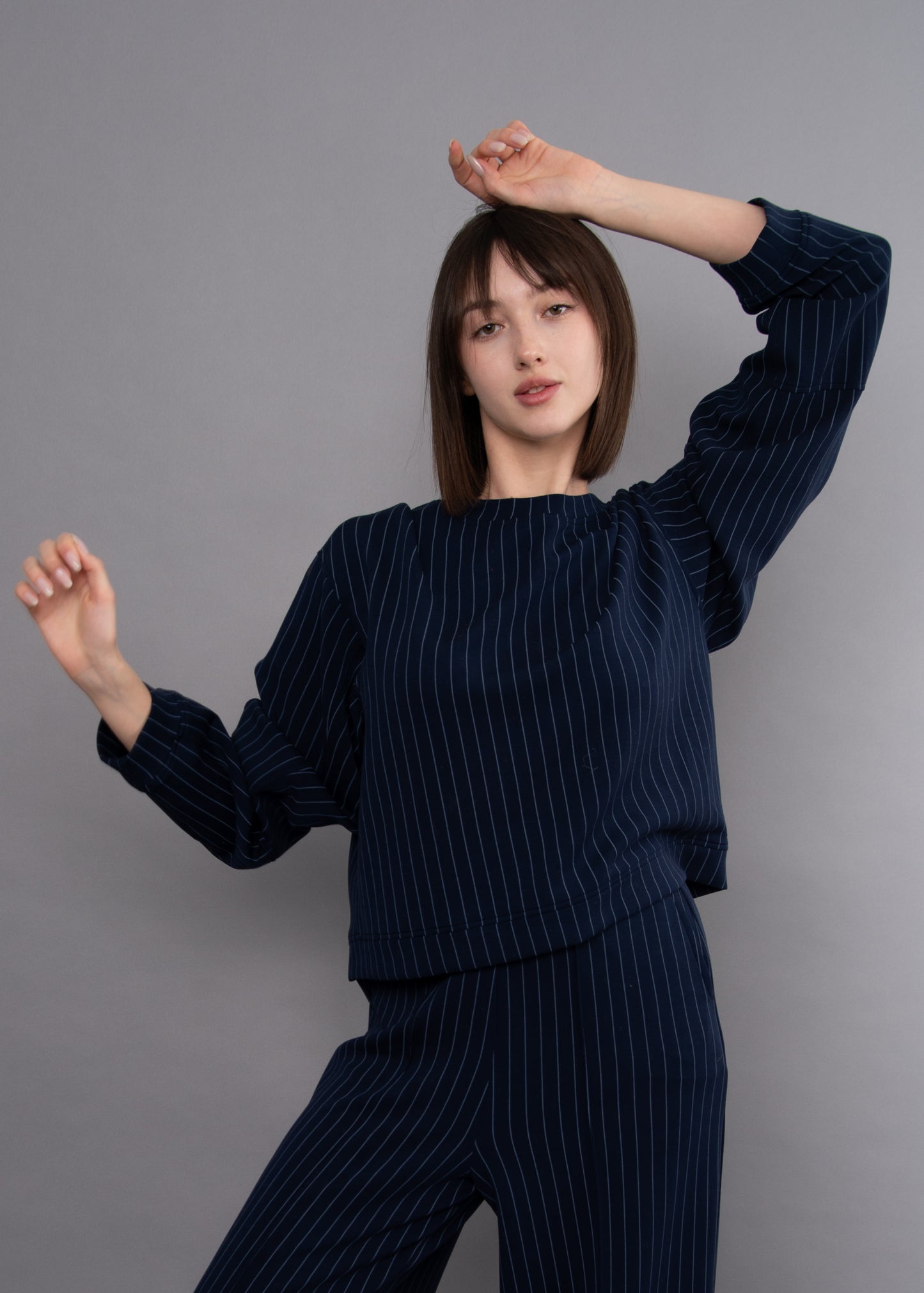 BEATRICE STRIPED SOFT KNIT SWEATER -  NAVY