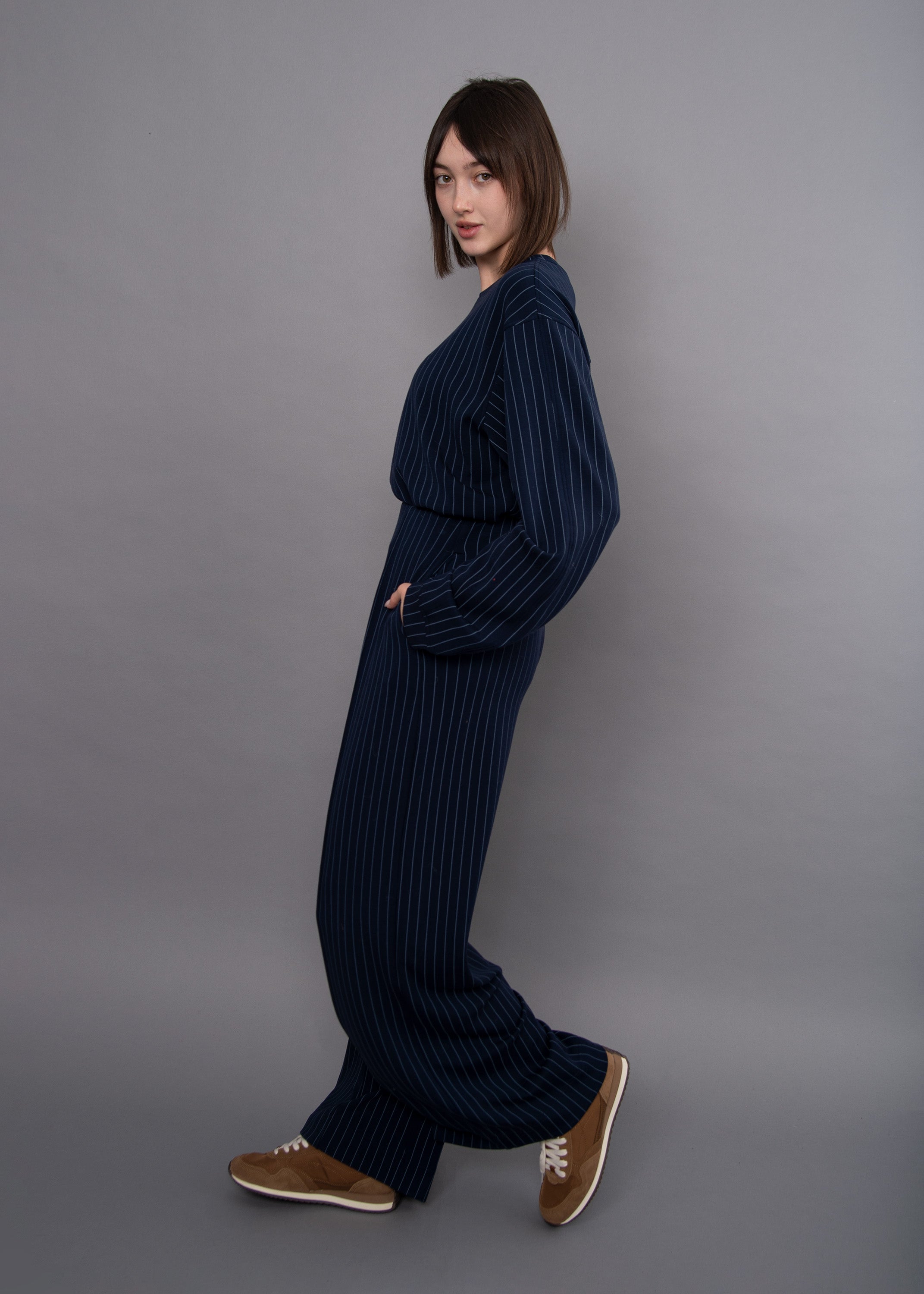BEATRICE STRIPED SOFT KNIT SWEATER -  NAVY