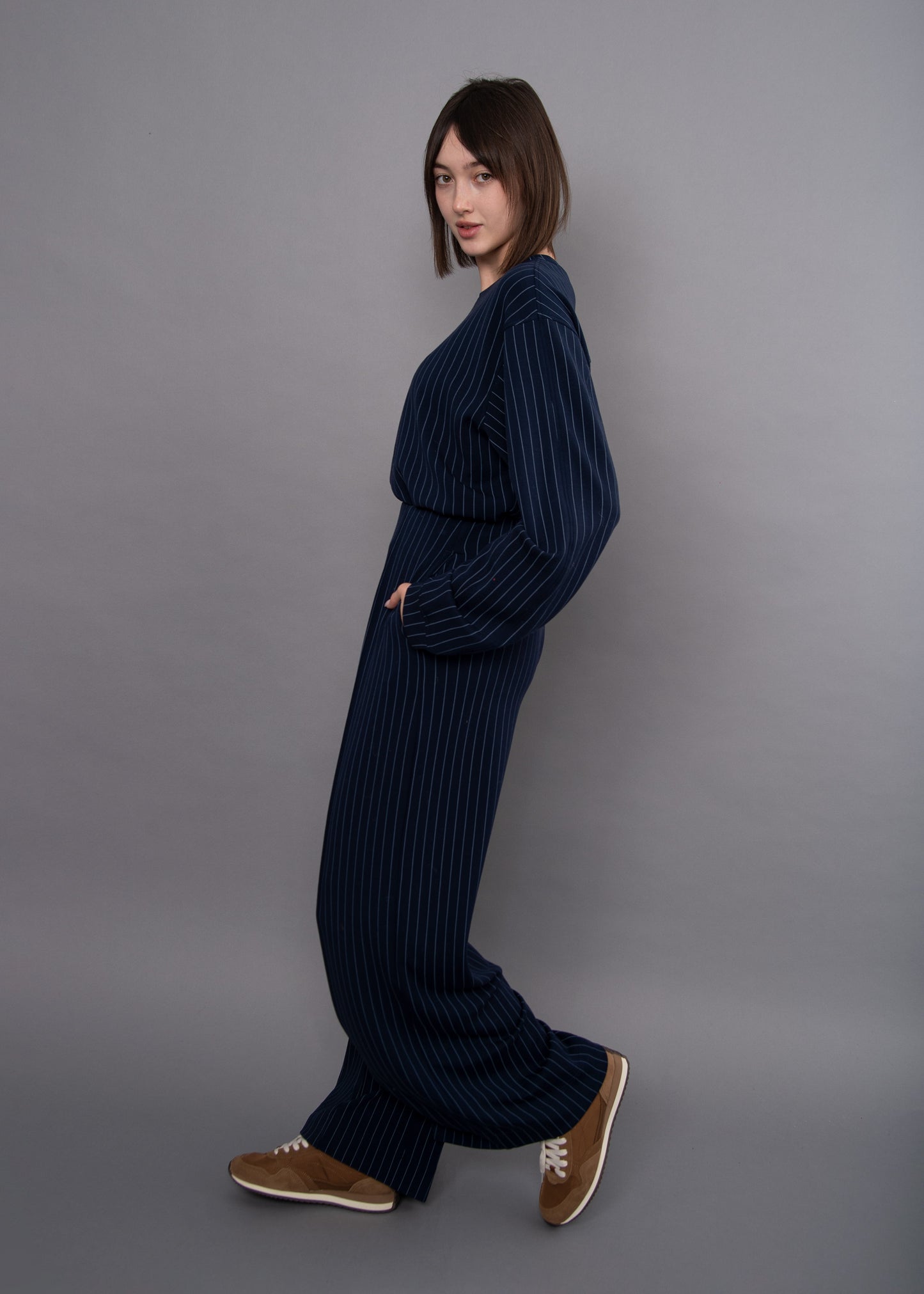 BEATRICE STRIPED SOFT KNIT SWEATER -  NAVY