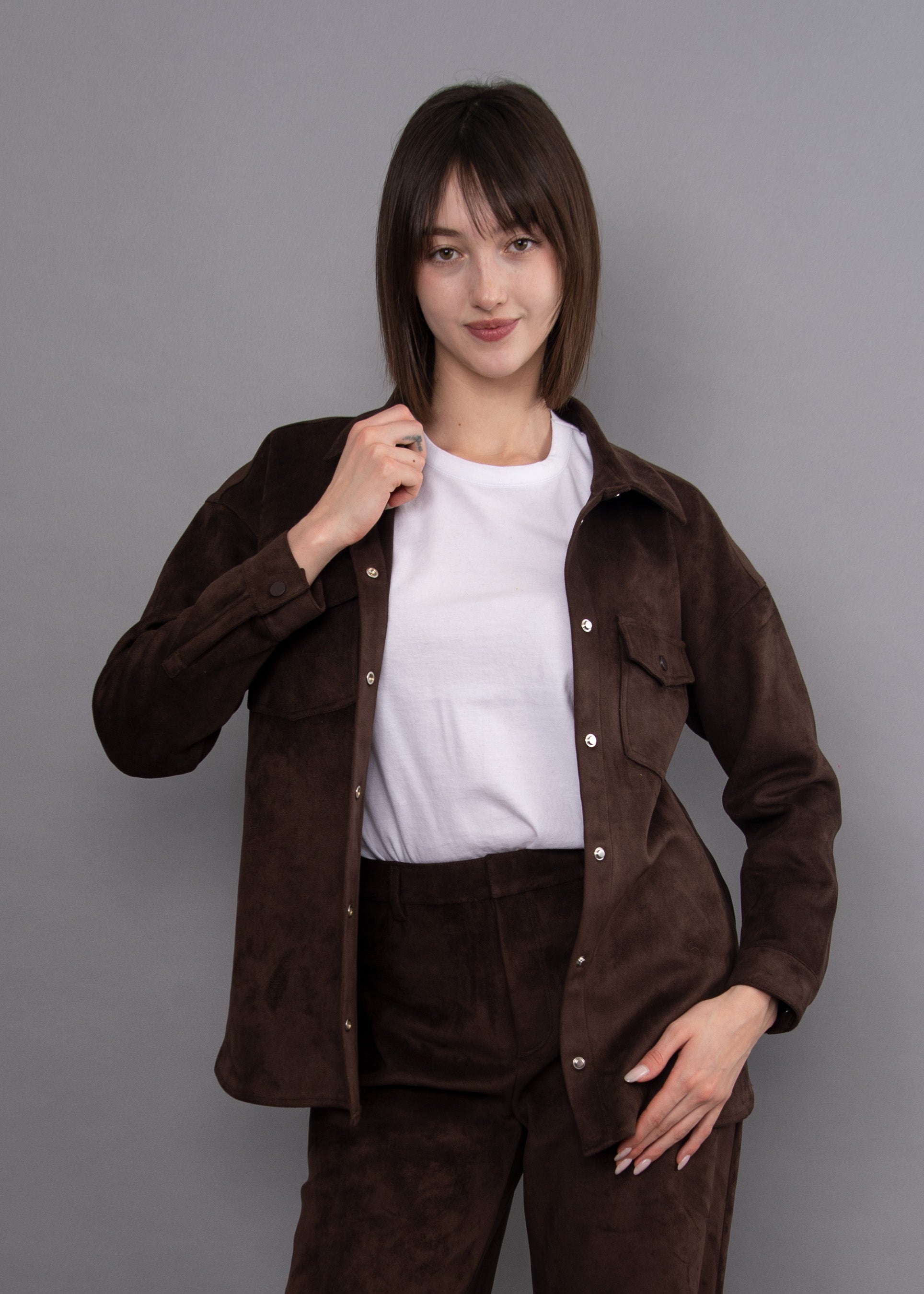 SADINA SUEDE TOP - DEEP BROWN