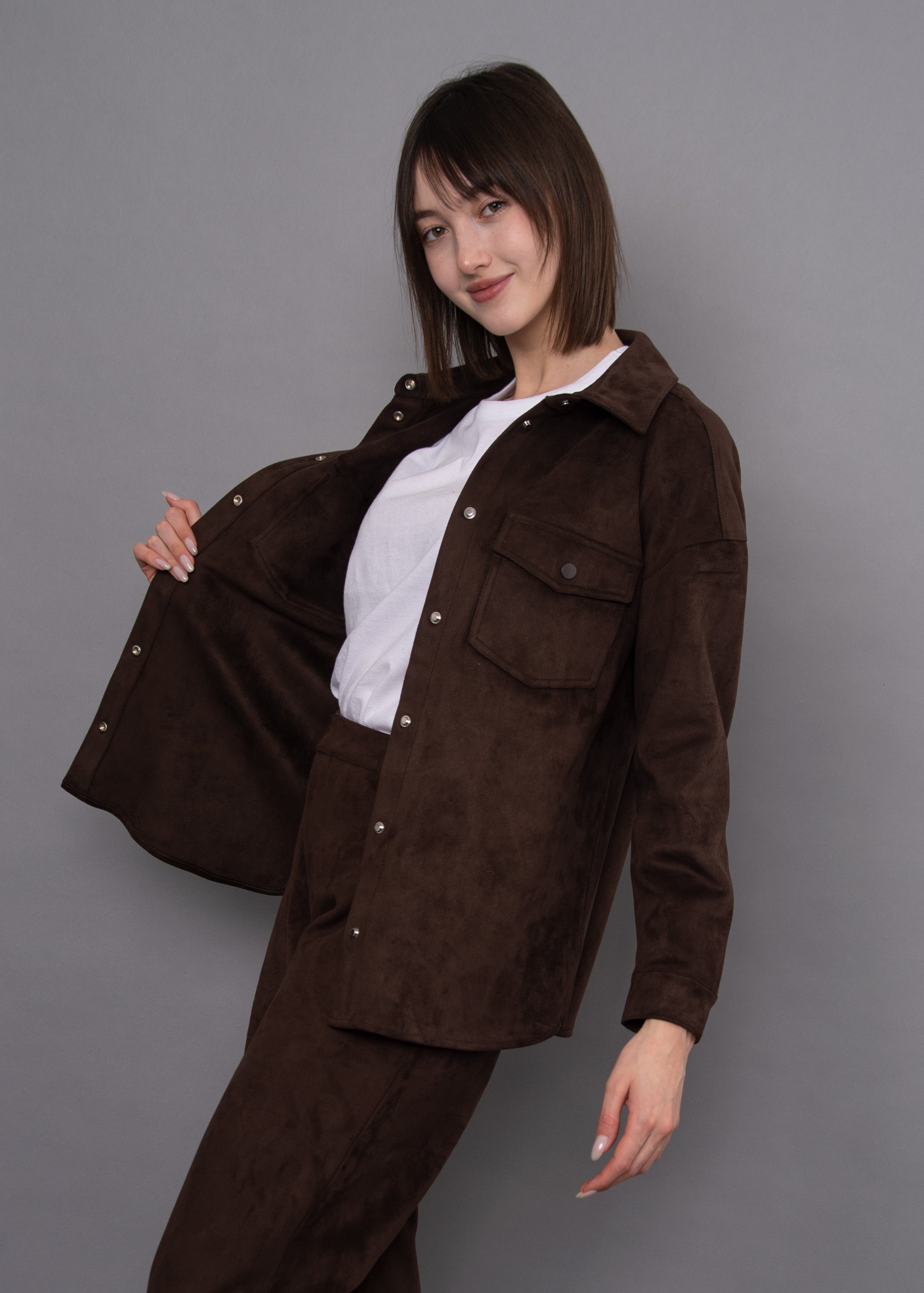 SADINA SUEDE TOP - DEEP BROWN