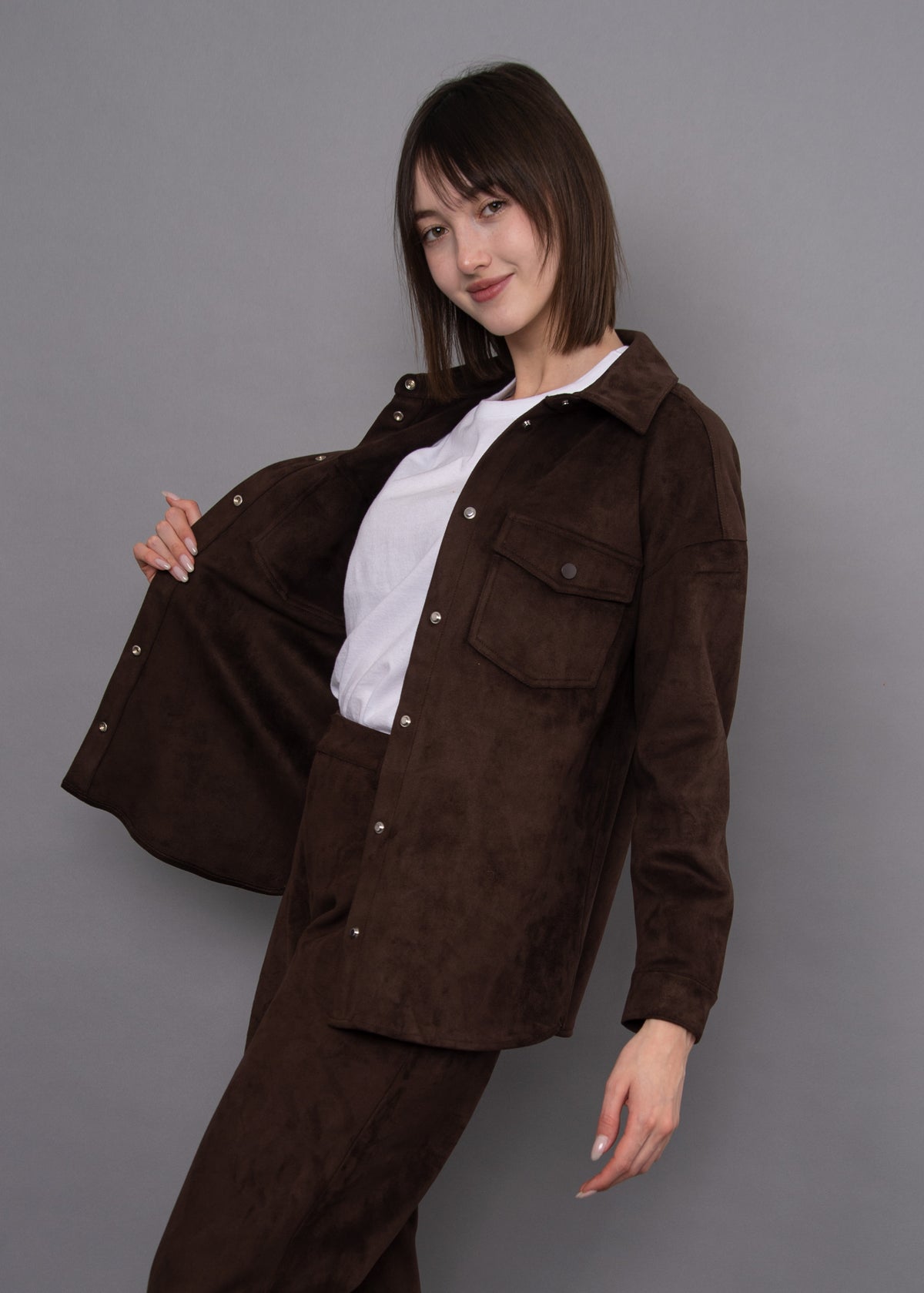 SADINA SUEDE TOP - DEEP BROWN
