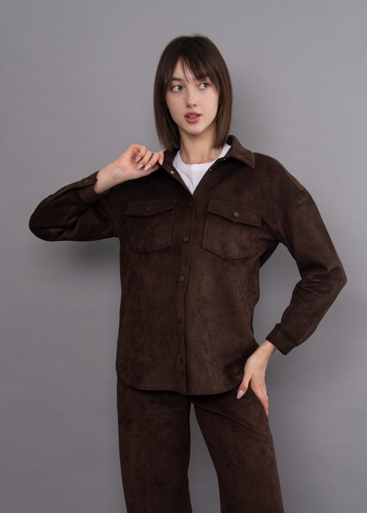 SADINA SUEDE TOP - DEEP BROWN