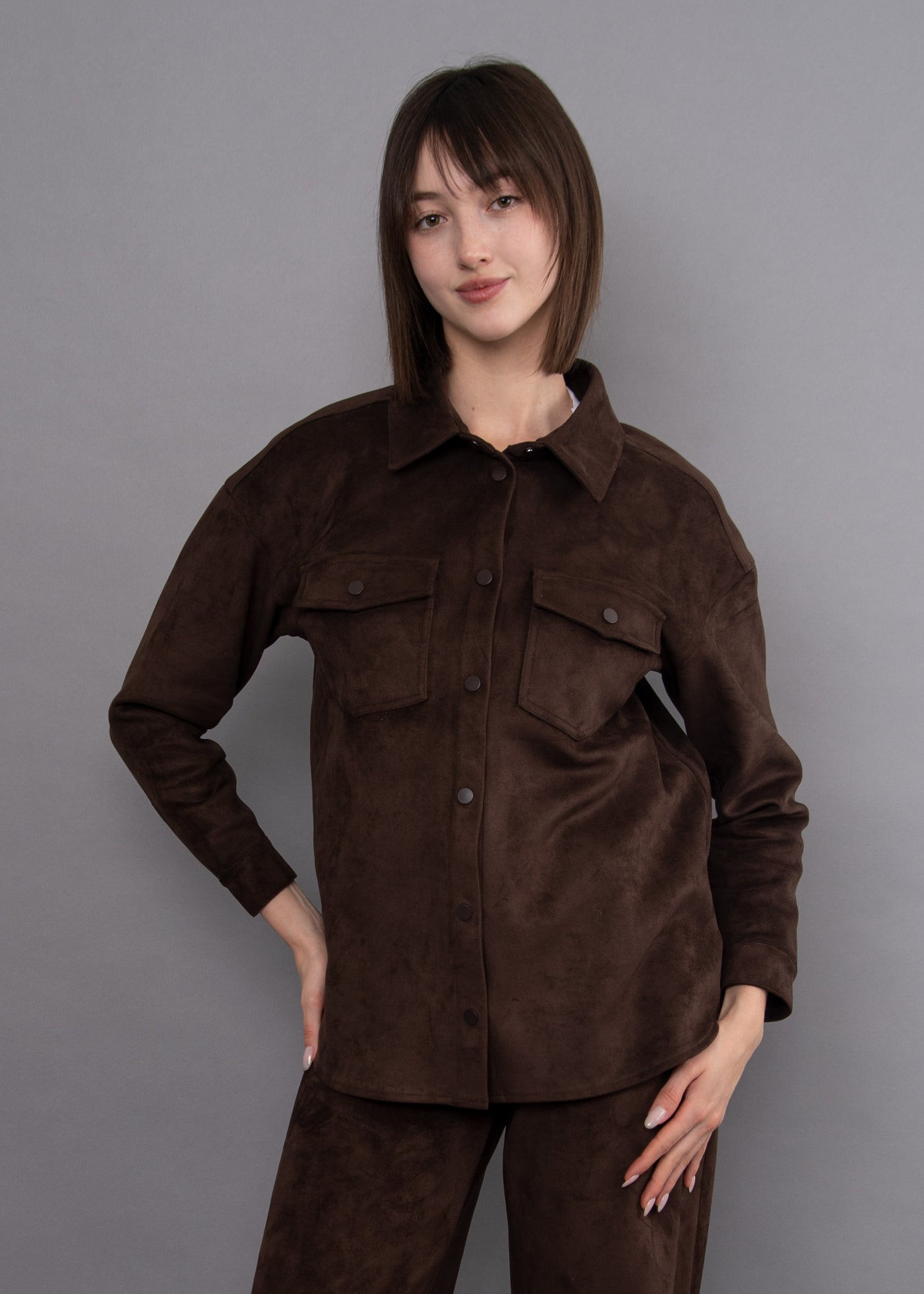 SADINA SUEDE TOP - DEEP BROWN
