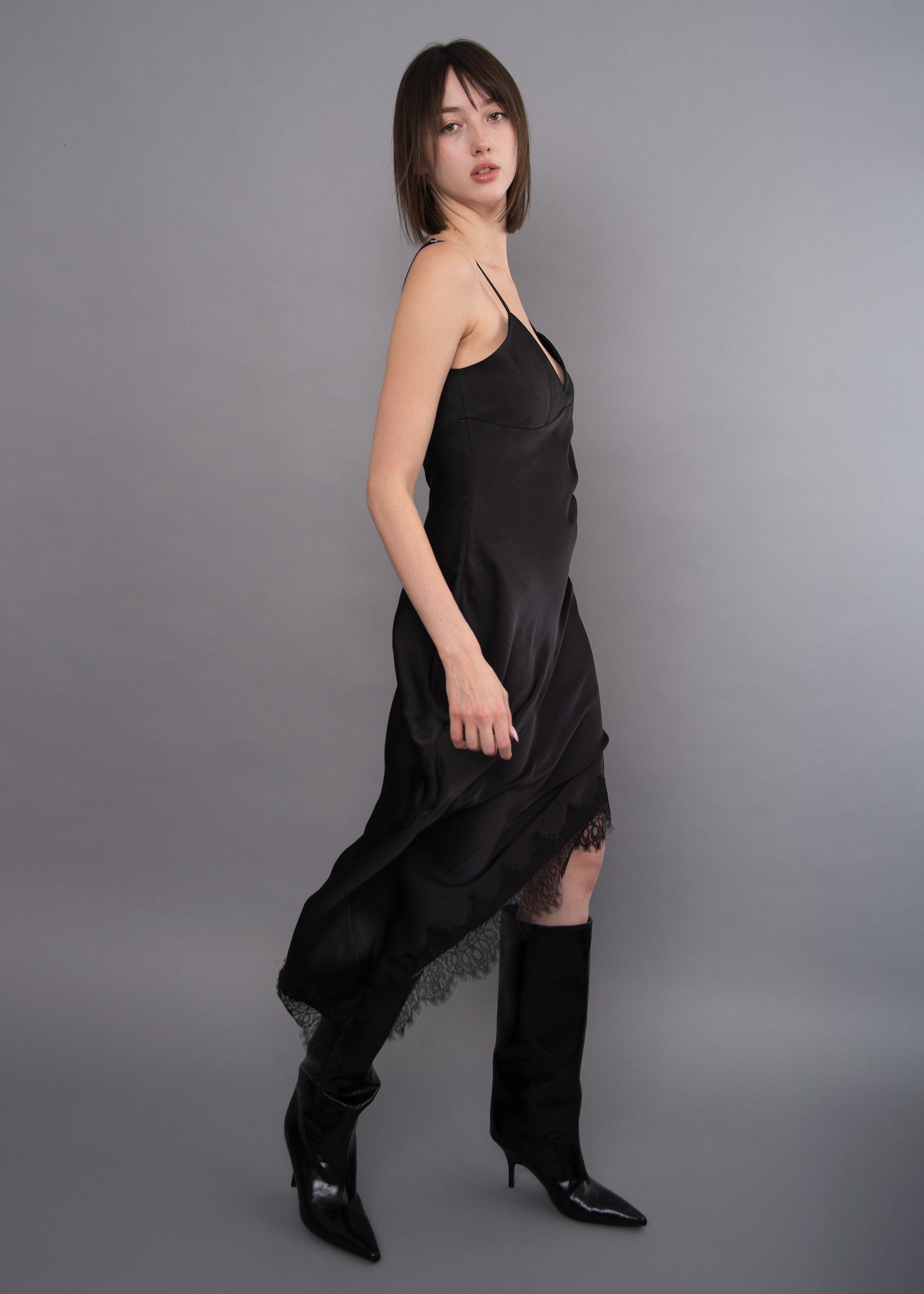 COLETTE SATIN LACE TRIM DRESS