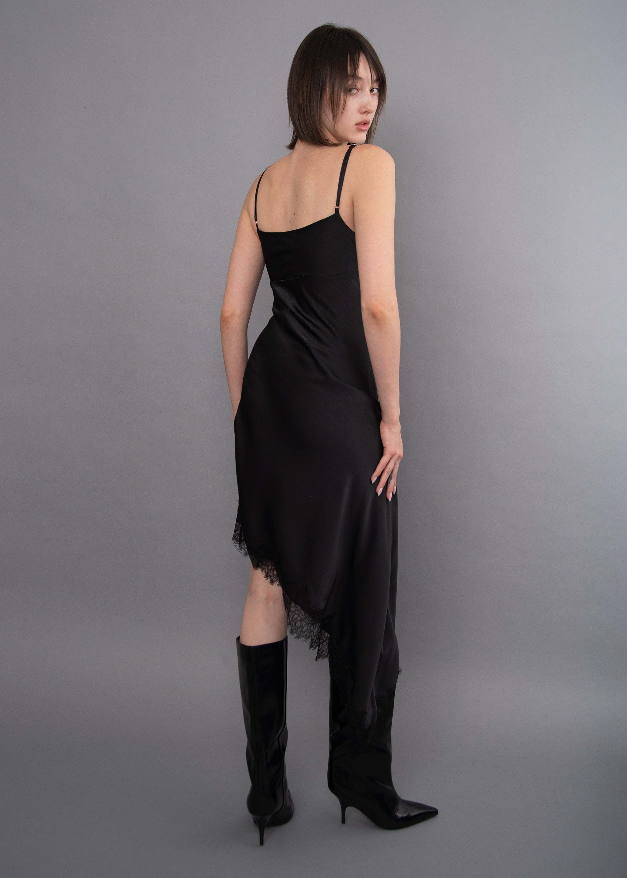COLETTE SATIN LACE TRIM DRESS