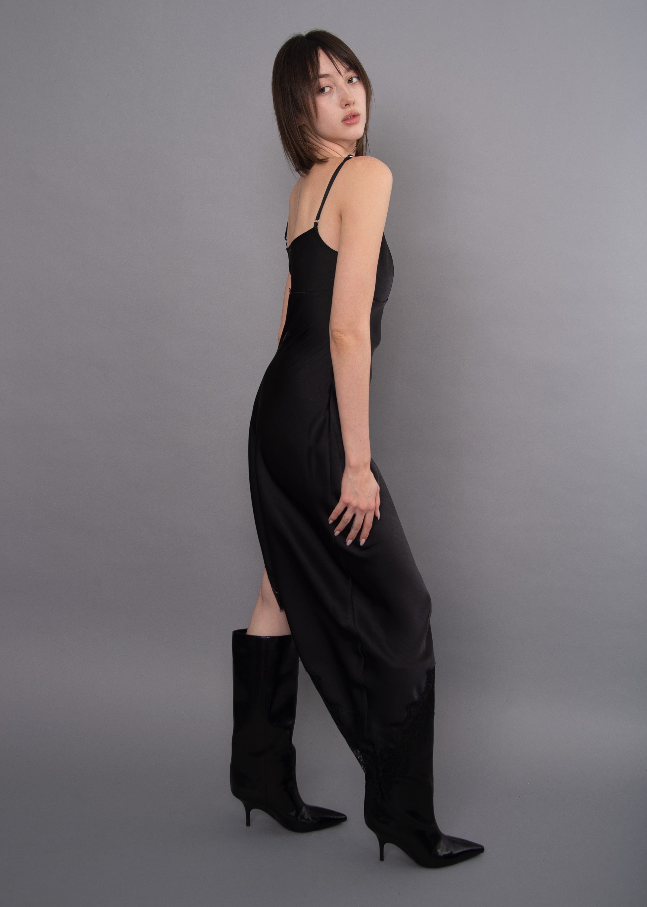 COLETTE SATIN LACE TRIM DRESS