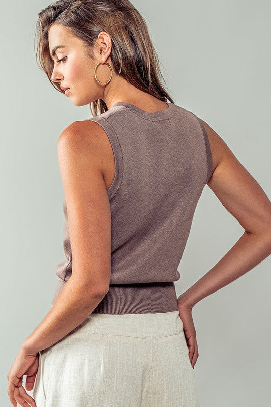 HARMONY RIBBED KNIT TANK - MOCHA