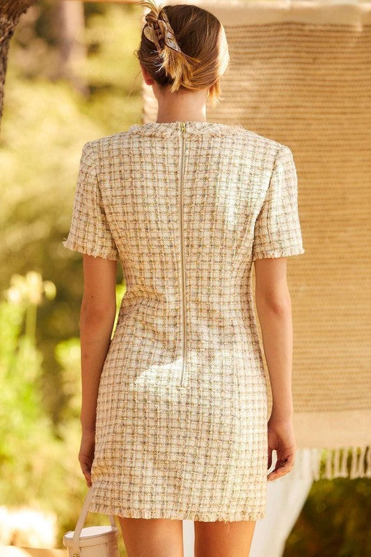 PORTO TWEED MINI DRESS - OFF-WHITE