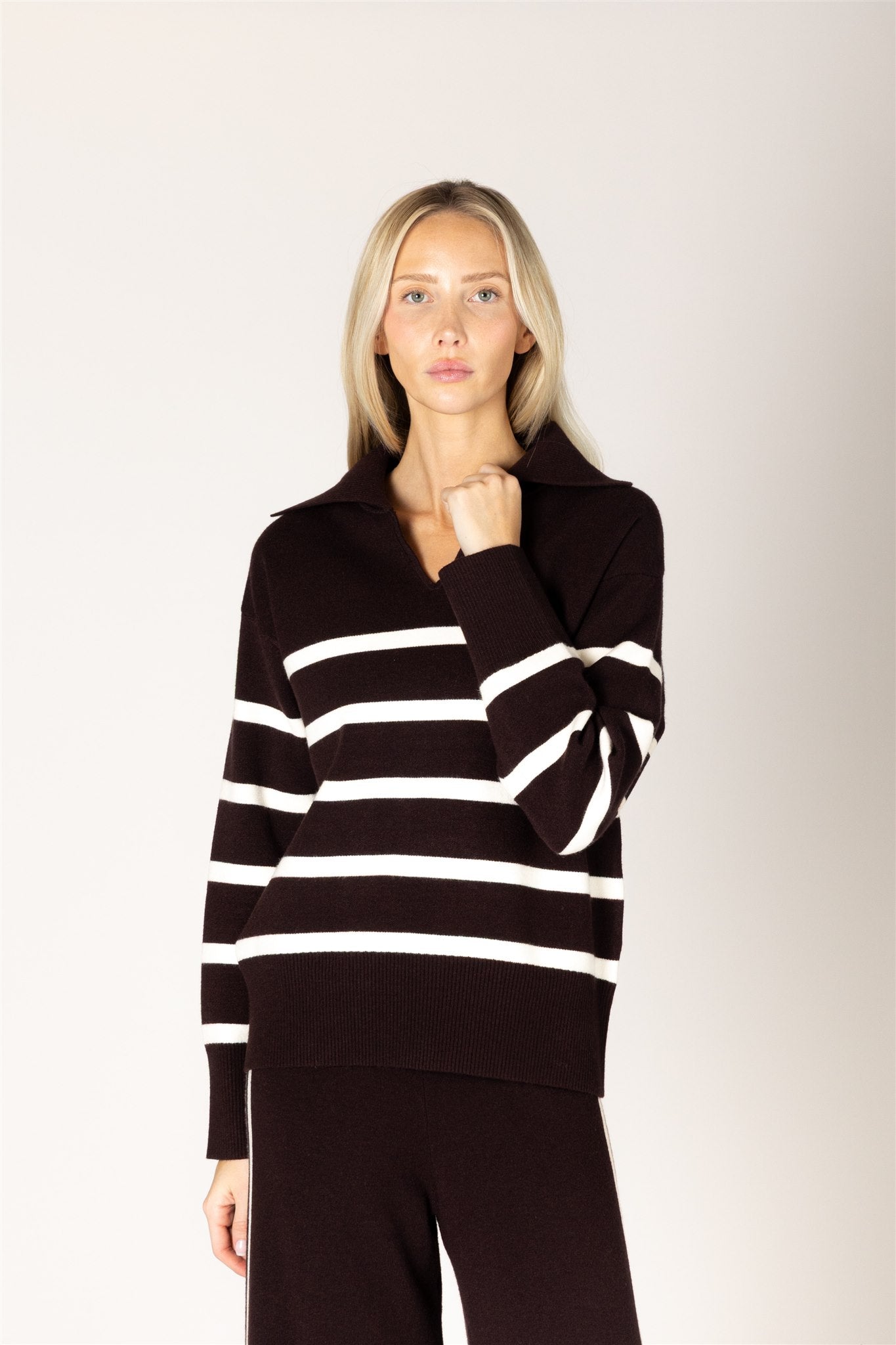 BELLA STRIPE POLO - ESPRESSO