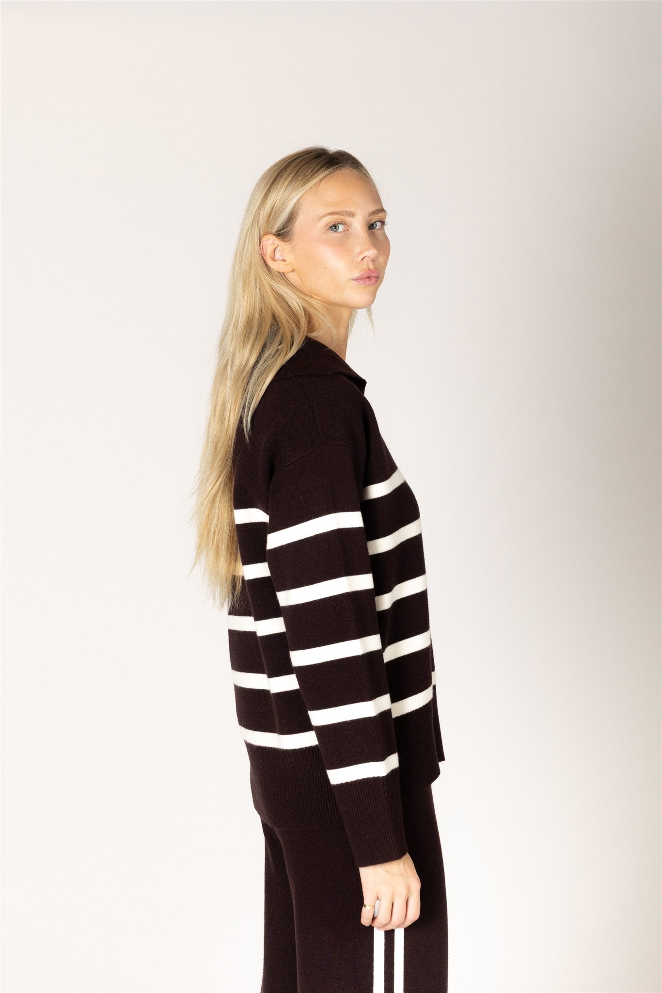 BELLA STRIPE POLO - ESPRESSO