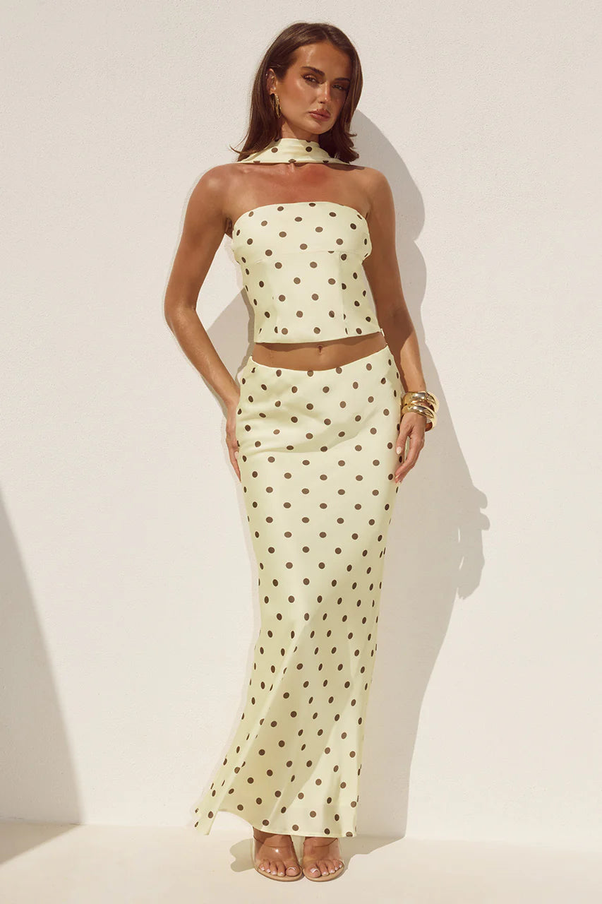 BLAINE LOW WAIST MAXI SKIRT - LEMON/CHOC POLKA