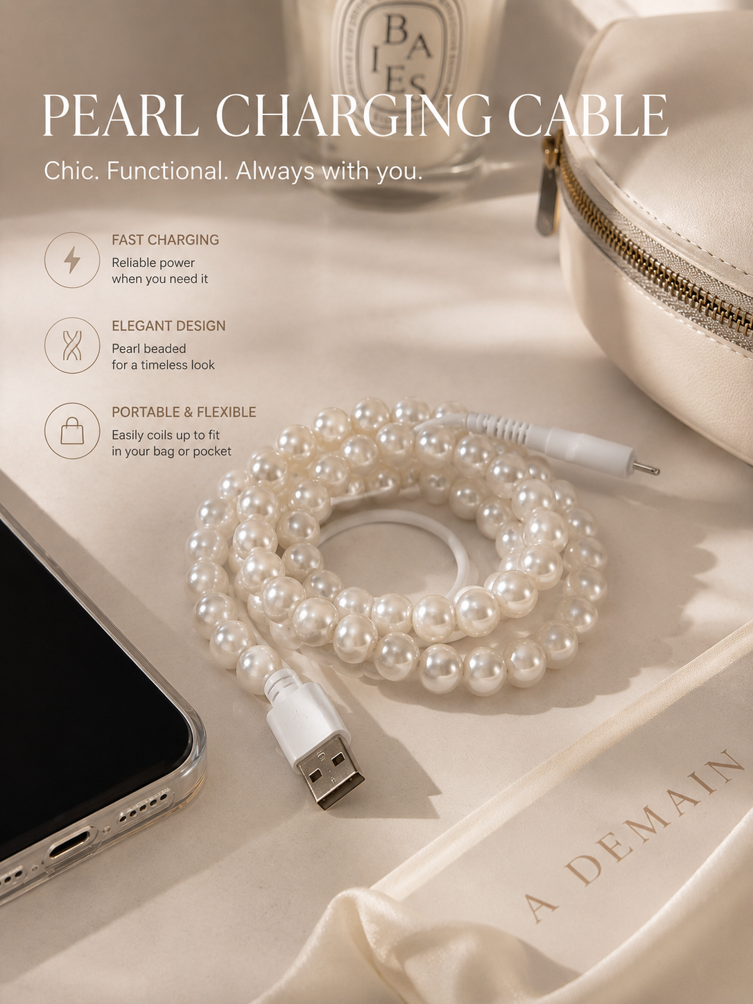 UNIVERSAL BEADED CHARGER (VARIOUS COLOURS)