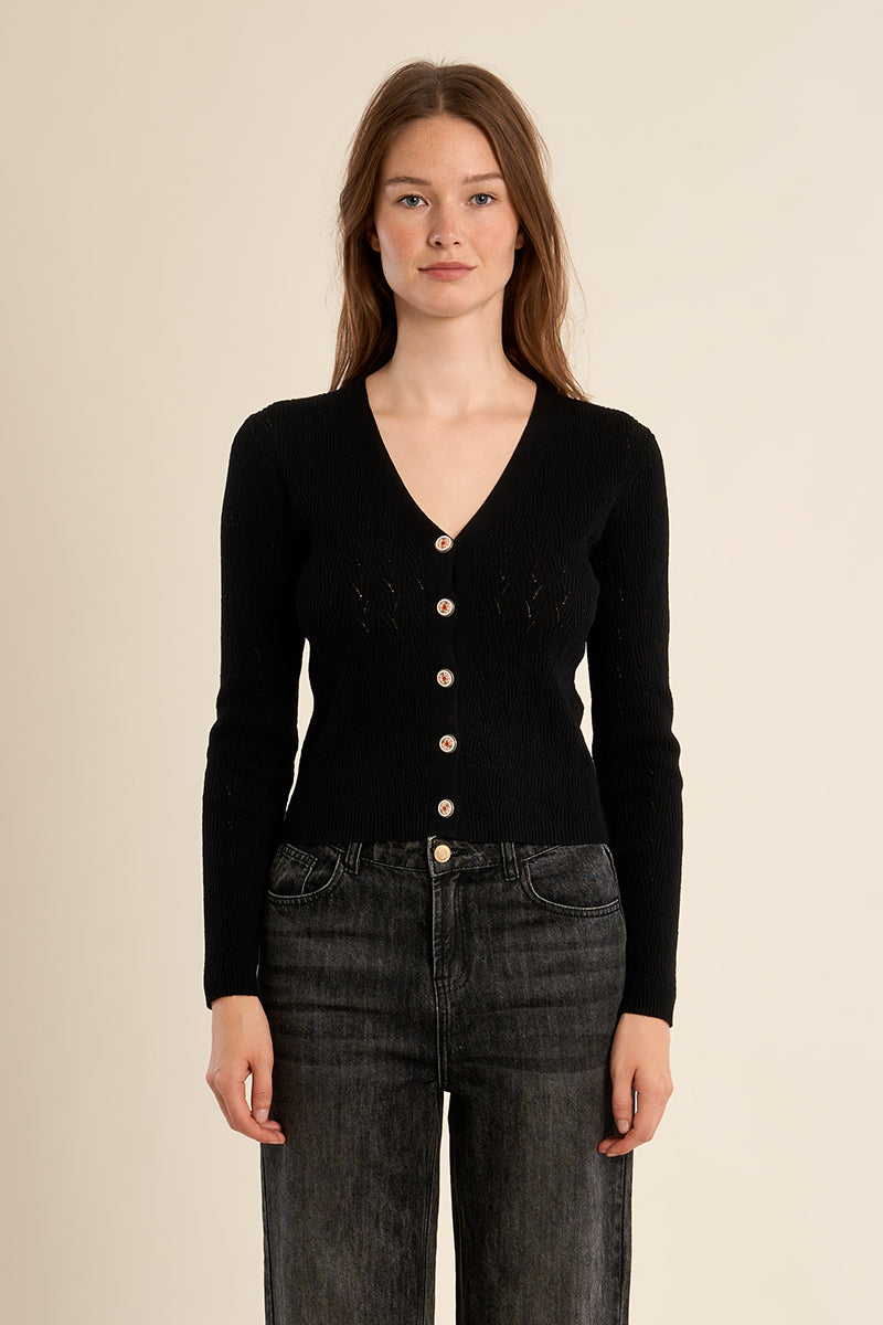 POINTELLE CARDIGAN - NOIR
