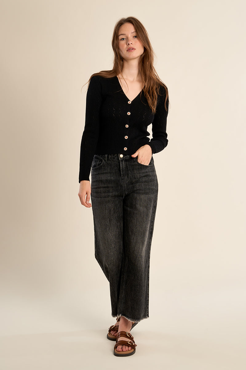 POINTELLE CARDIGAN - NOIR