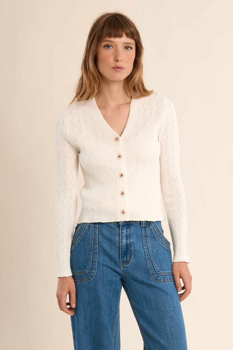 POINTELLE CARDIGAN - BLANC