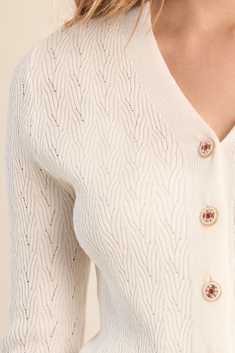 POINTELLE CARDIGAN - BLANC
