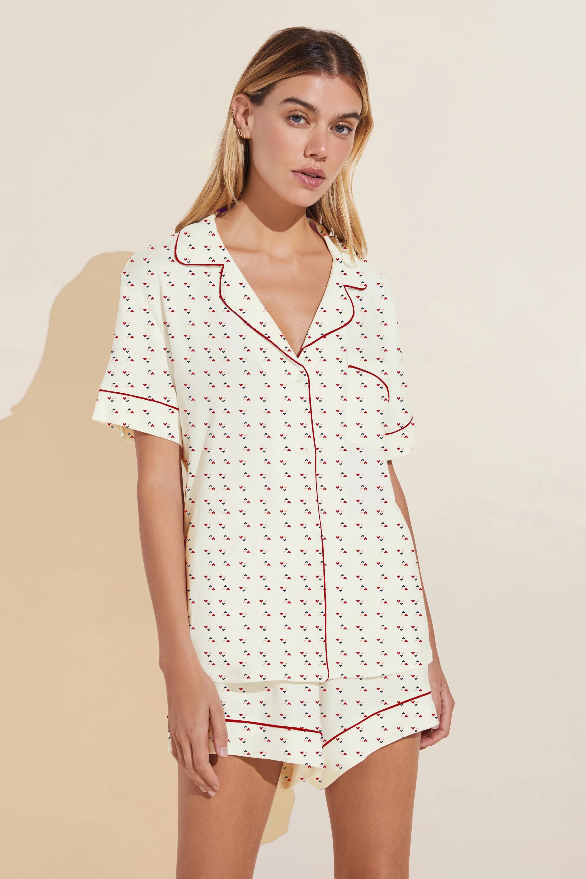 GISELE PRINTED MODAL RELAXED SHORT PJ SET - RASPBERRY/IVORY