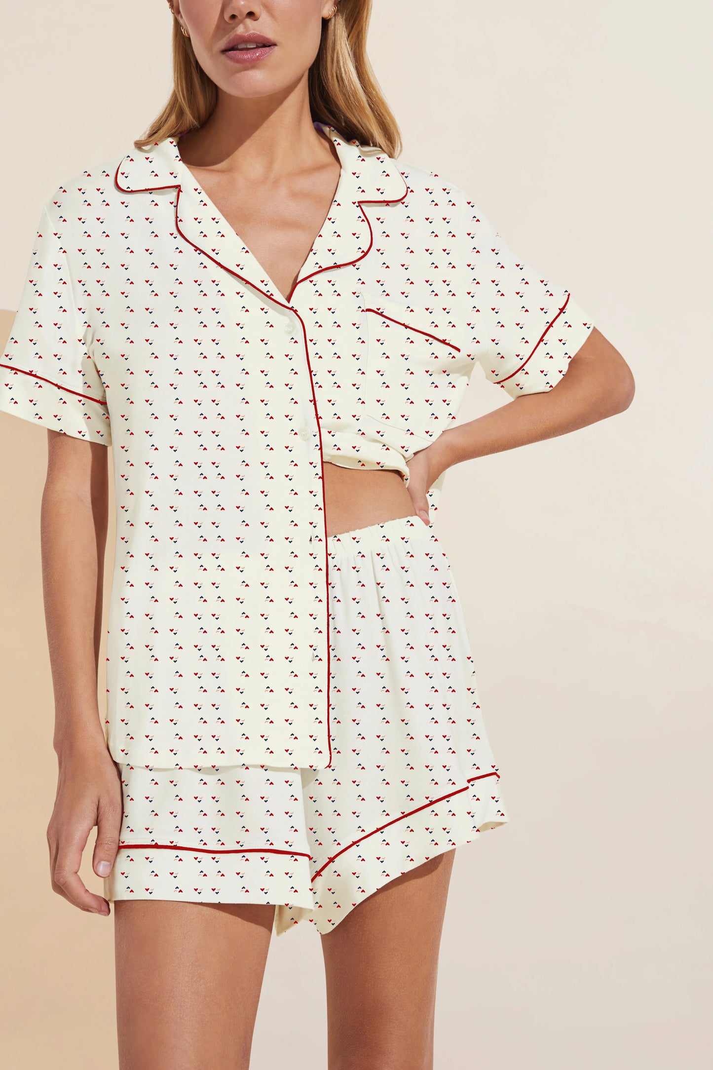 GISELE PRINTED MODAL RELAXED SHORT PJ SET - RASPBERRY/IVORY