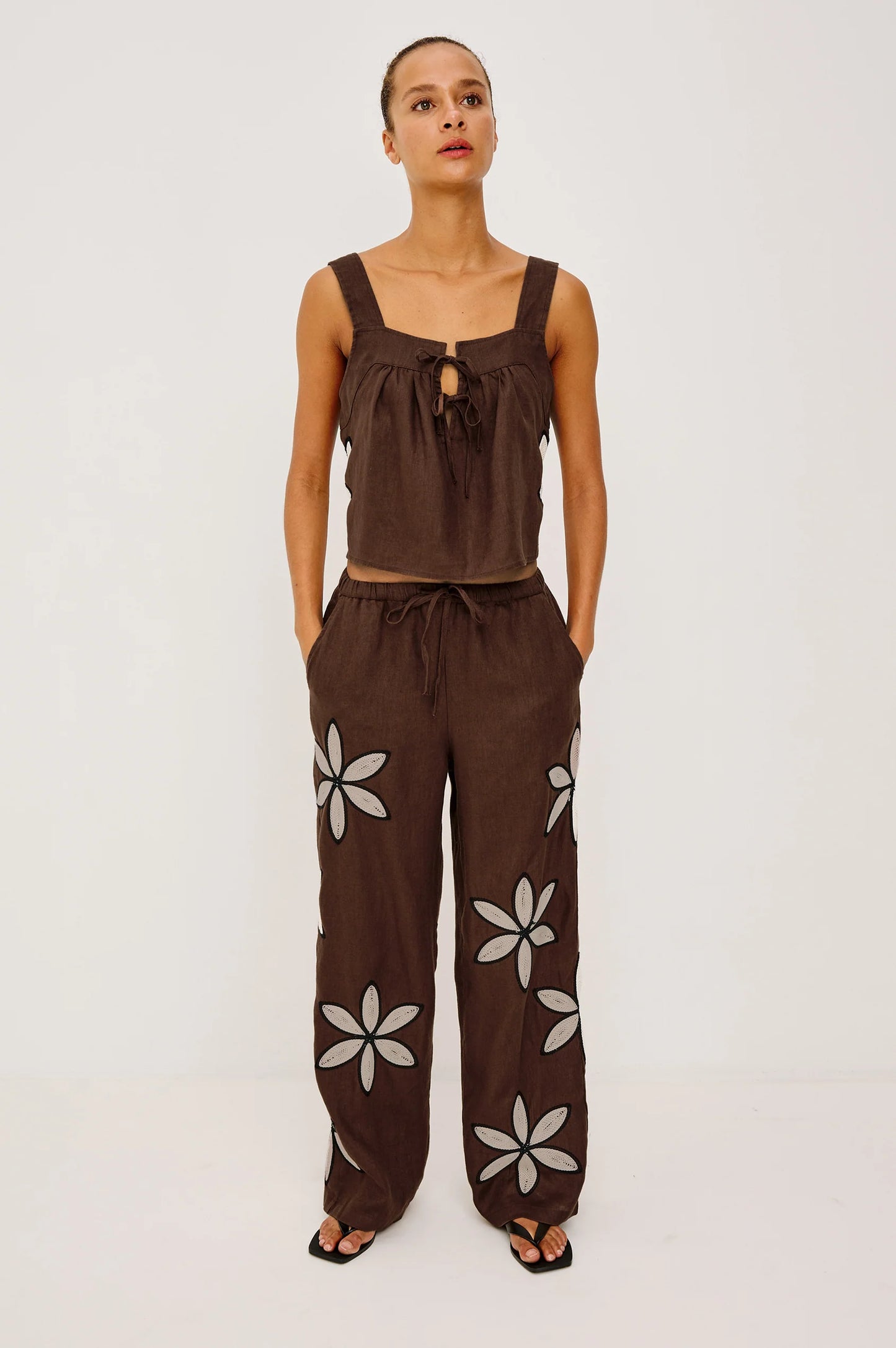 EMMIE PANT - COCOA FLORAL EMBROIDERY
