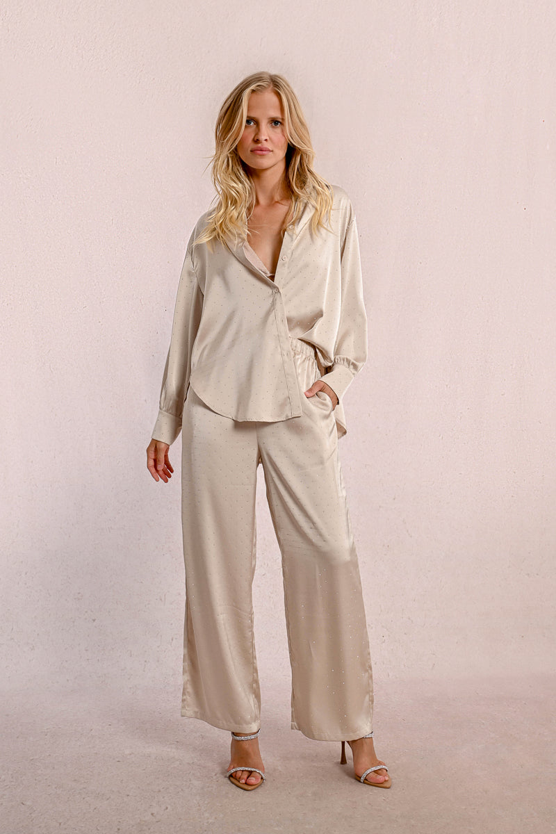 SATIN RHINESTONE PANTS