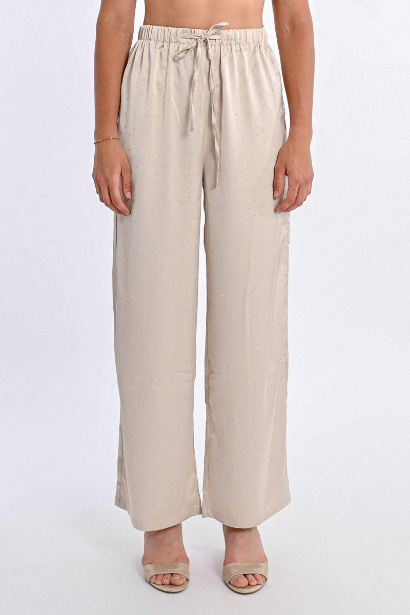 SATIN RHINESTONE PANTS