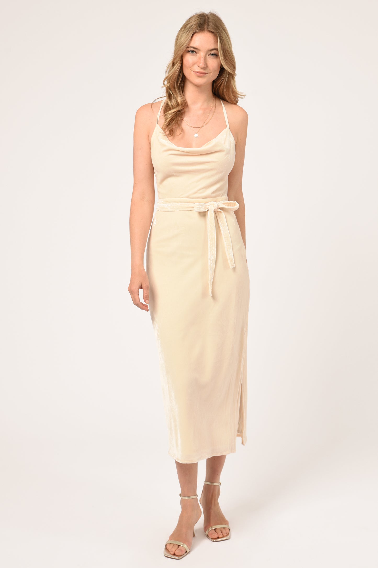 ZANA VELVET SLIP DRESS - CREAM