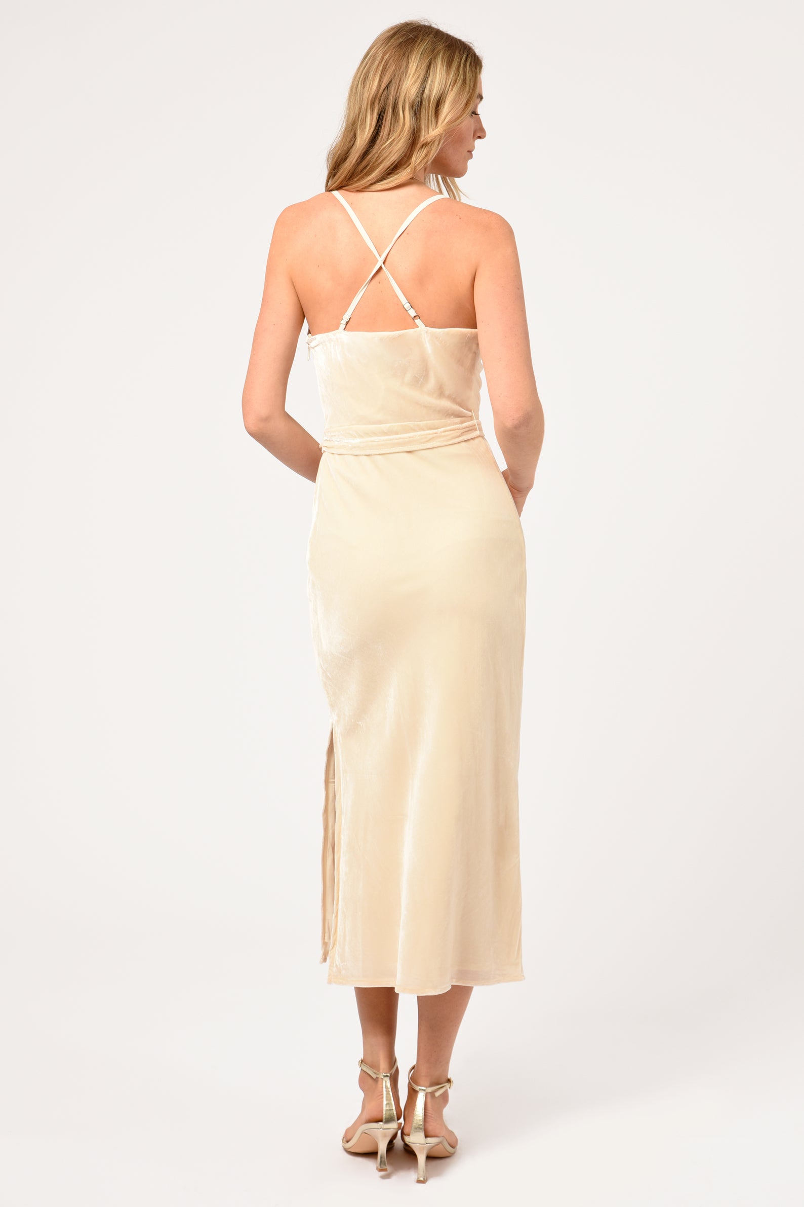 ZANA VELVET SLIP DRESS - CREAM