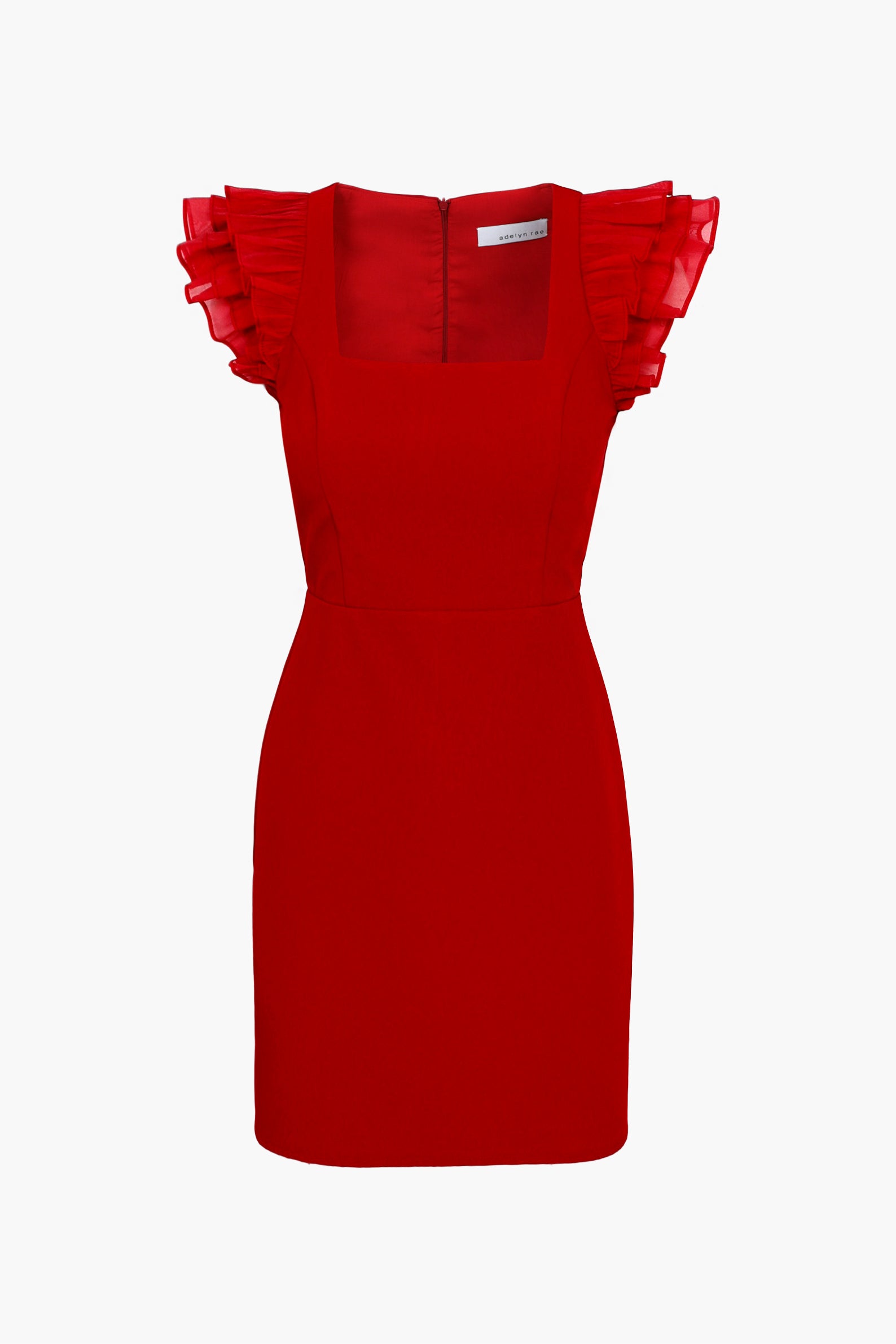 CLAUDIA ORGANZA RUFFLE BODYCON MINI DRESS - RED ROSE