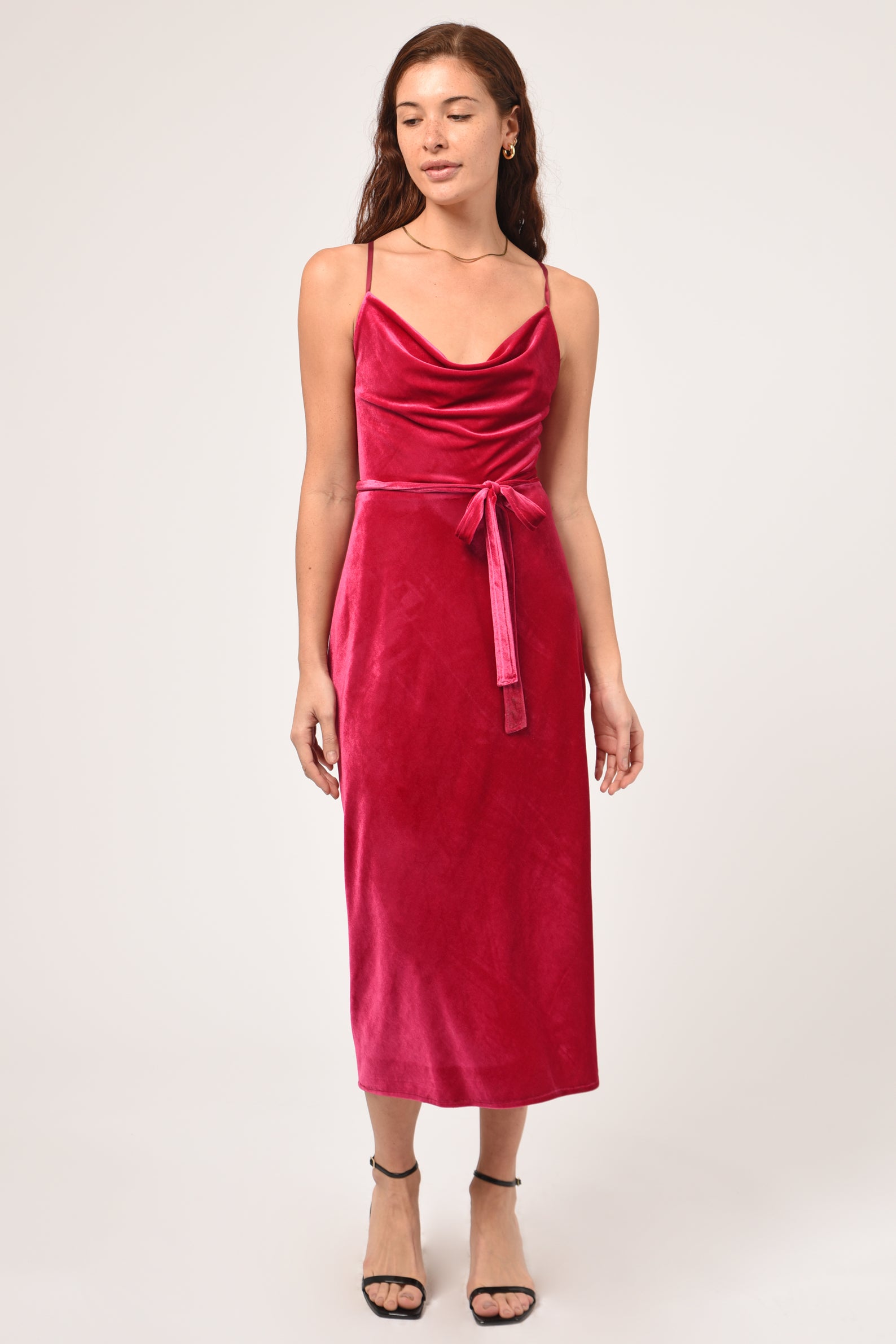 ZANA VELVET SLIP DRESS - PINK