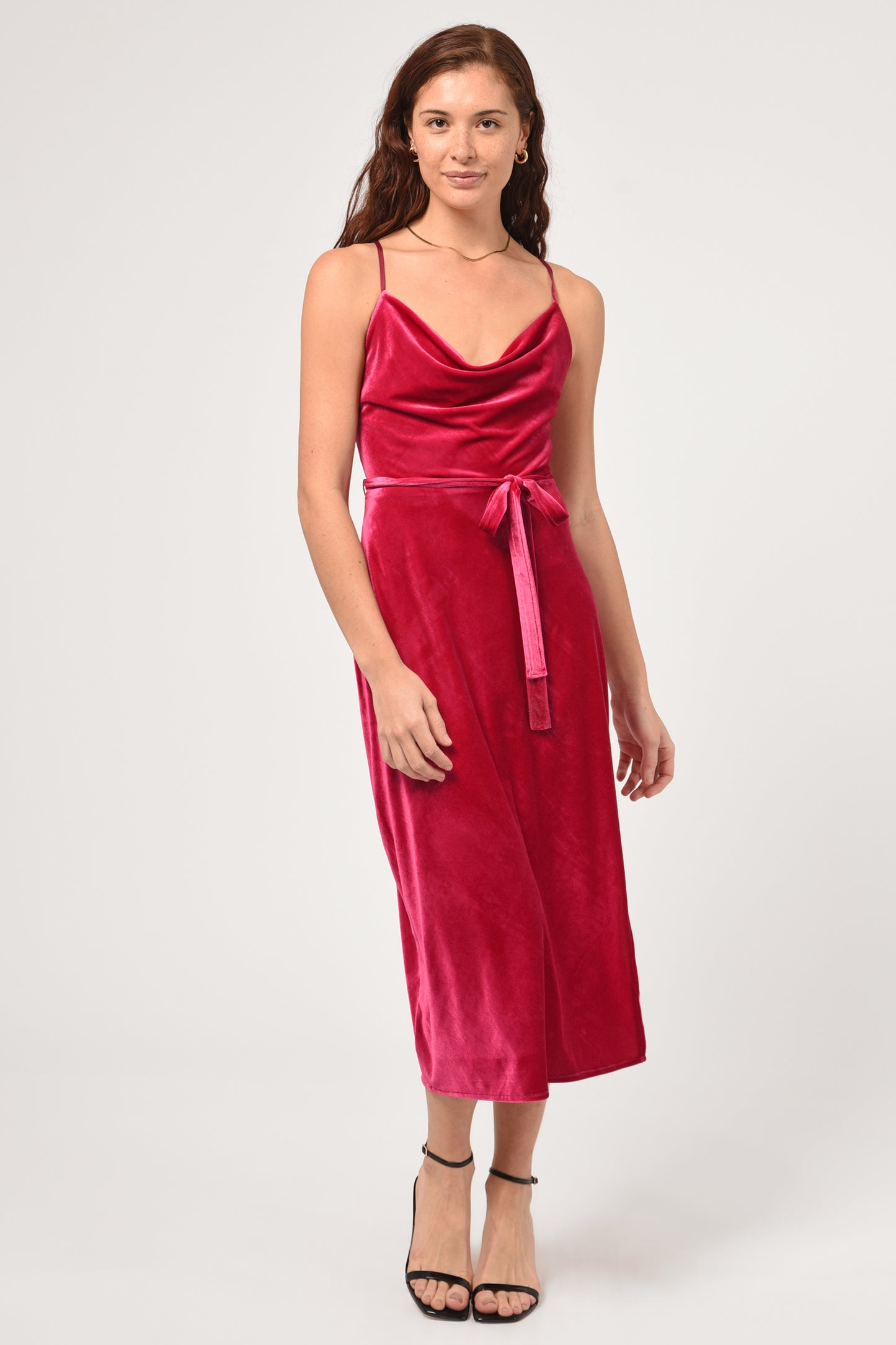 ZANA VELVET SLIP DRESS - PINK